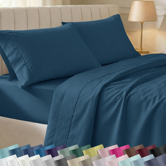 California Design Den Soft Queen Size 100% Cotton Sheet Sets, 400 TC Good Housekeeping Award Winner, Silky Sateen Weave with Deep Pockets, Long Staple Cotton Queen Bed Sheet Set - Peacock Blue