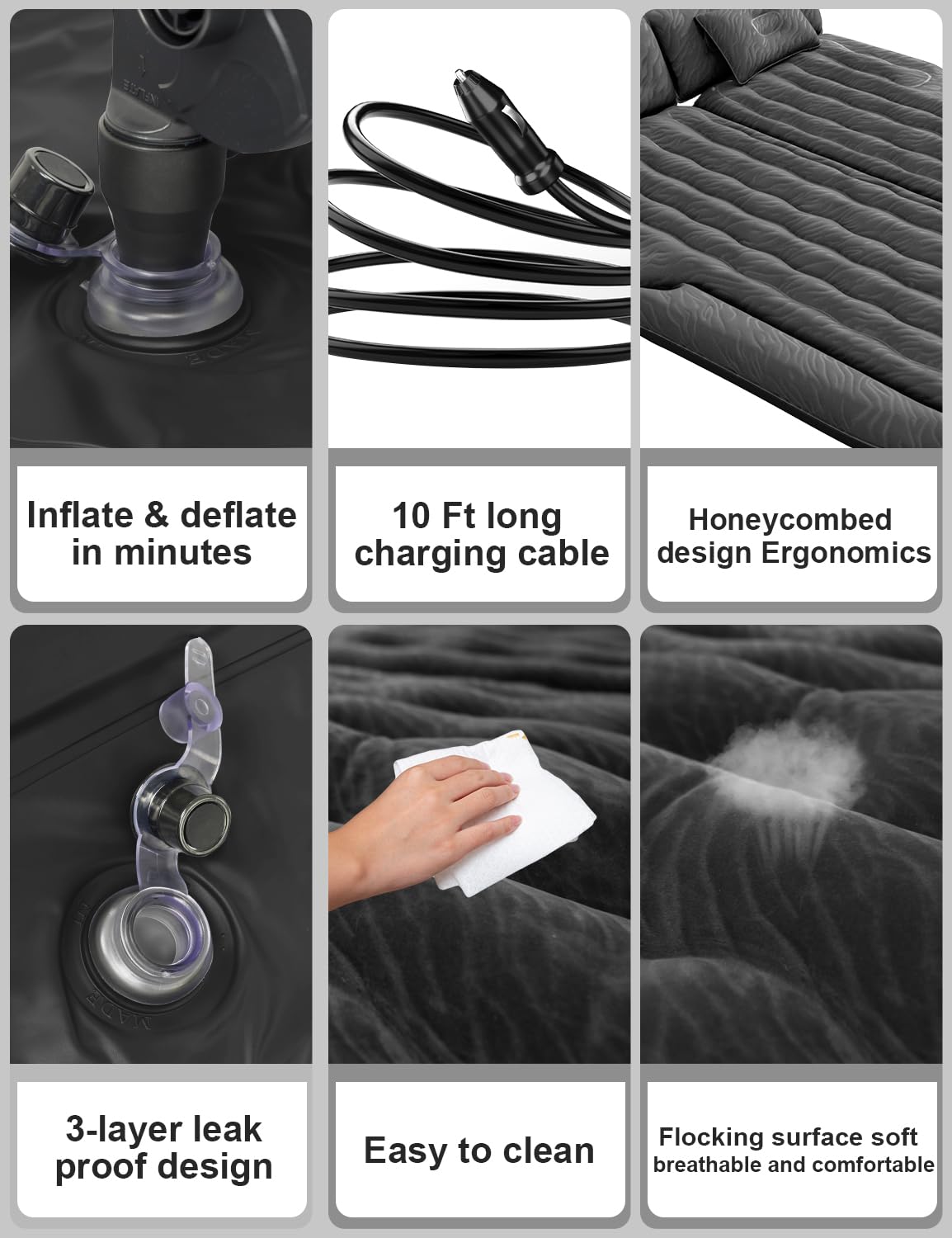 Umbrauto SUV Air Mattress for Trunk: Upgraded Car Camping Mattress with Flocked Surface and Extra Thick Bottom, Van Sleeping Bed for Back Seat with Pump, Nozzle, Repair Patch, Carry Bag