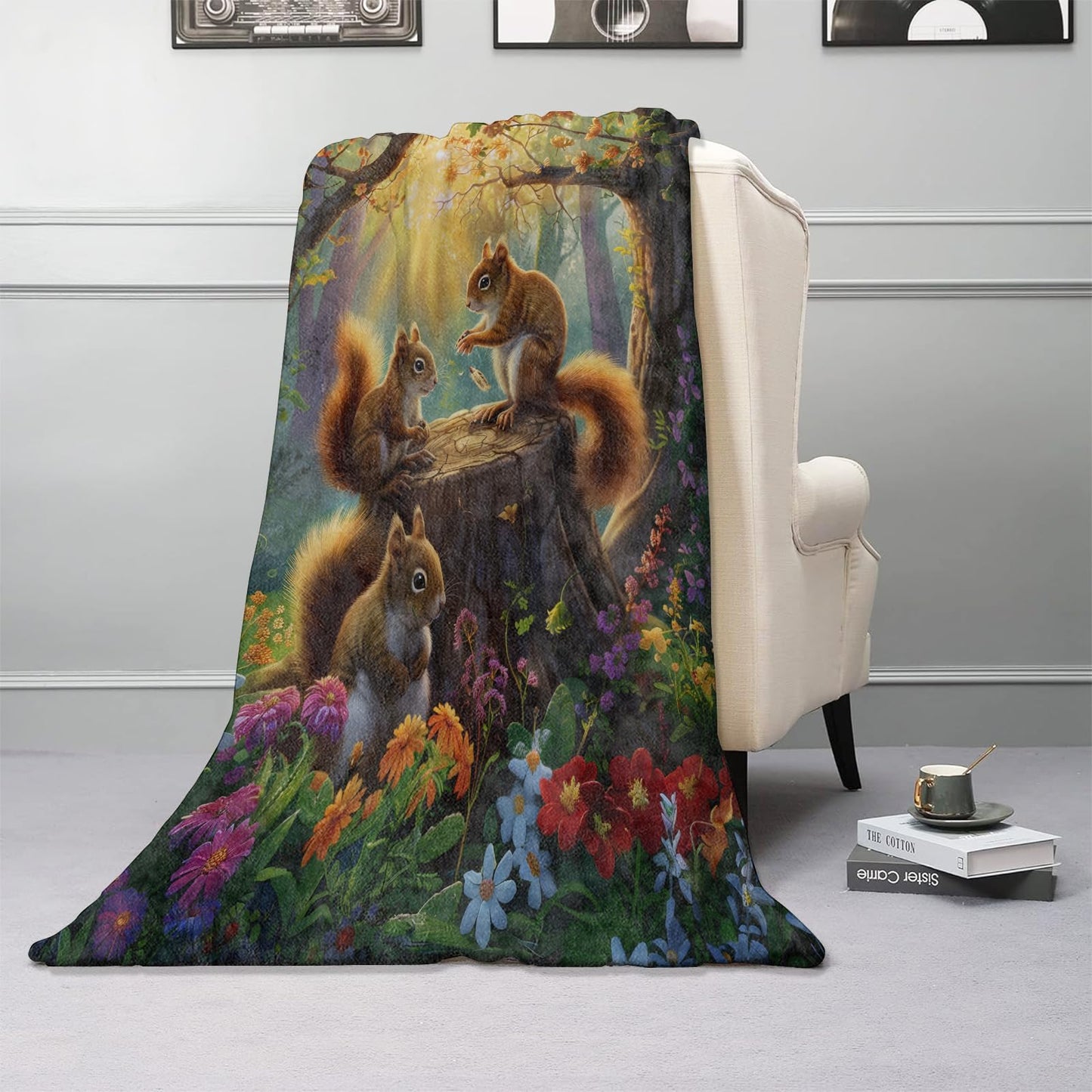 Kibue Cute Squirrel in Forest Blanket Warm & Cozy Flannel Throw Blanket - Soft Plush Lightweight Blankets for Travel, Sofa, Bedroom, Office, Home Decor for Adults Kids Women 60"×50"