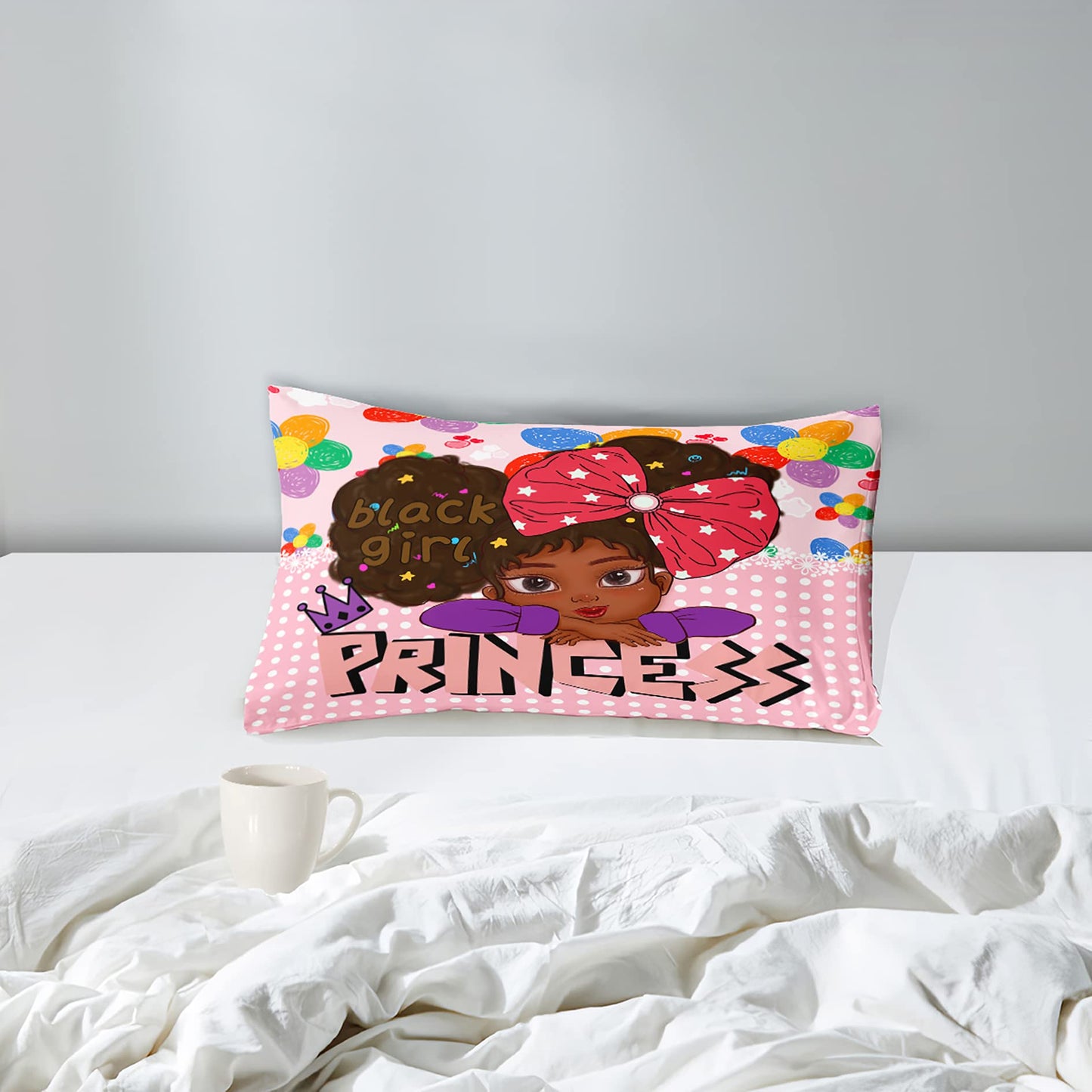 Jiospet Black Girls Bedding Sets -Black Girls Twin Comforter Set for Girl, Pink Princess Twin Bedding Sets for Kids, Twin (1 Comforter 1 Pillowcases)