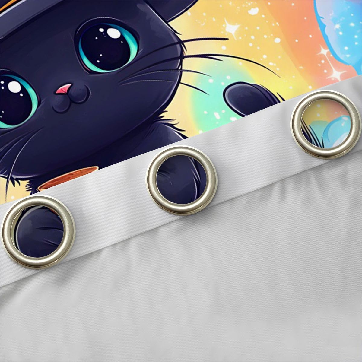 Feelyou Black Cat Curtains for Bedroom Living Room Cute Kitten Blackout Shades Rainbow Room Darkening Curtain Cute Animal Window Treatments, 2 Panels 42 x 90 Inch Decor