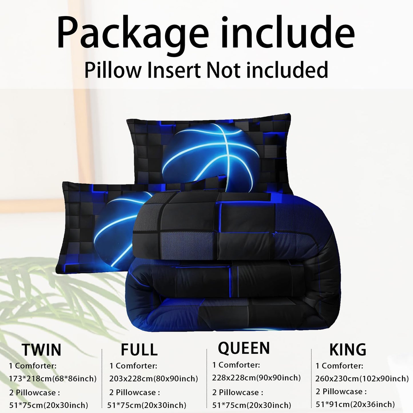 lneffble 3Pcs Football Comforter Set Twin Size for Teen Boys Girls,Soccer Quilt Set,Blue Black Honeycomb Comforter Set, 3D Geometric Grid Theme Ball Sport Bedding Set
