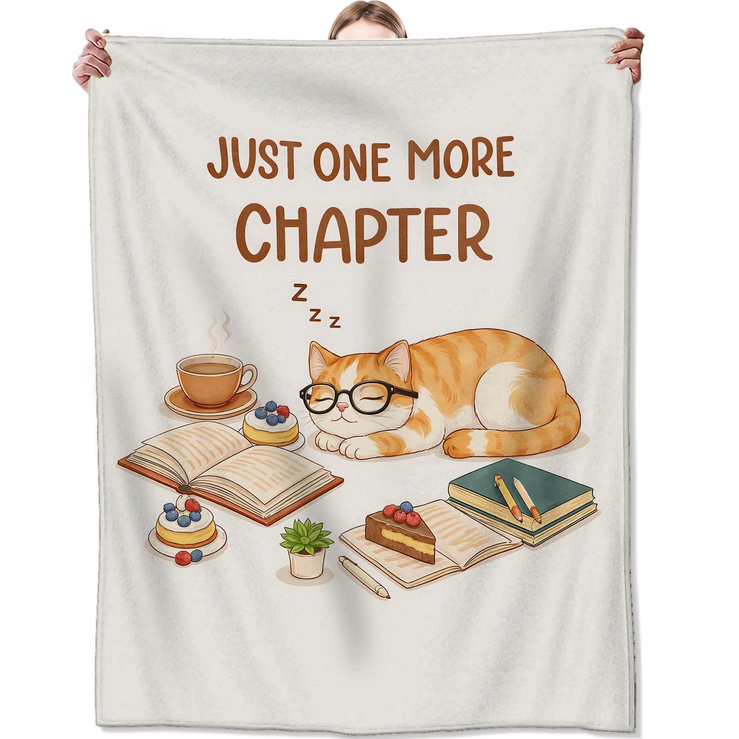 Zeleda Cute Cat Book Flannel Blanket, Soft Cozy Throw with Kitten Cake, Lightweight Blankets for All Seasons, Whimsical Food Home Sofa Bed Decor and Gifts for Women Kids Girls, 50x60 Inch