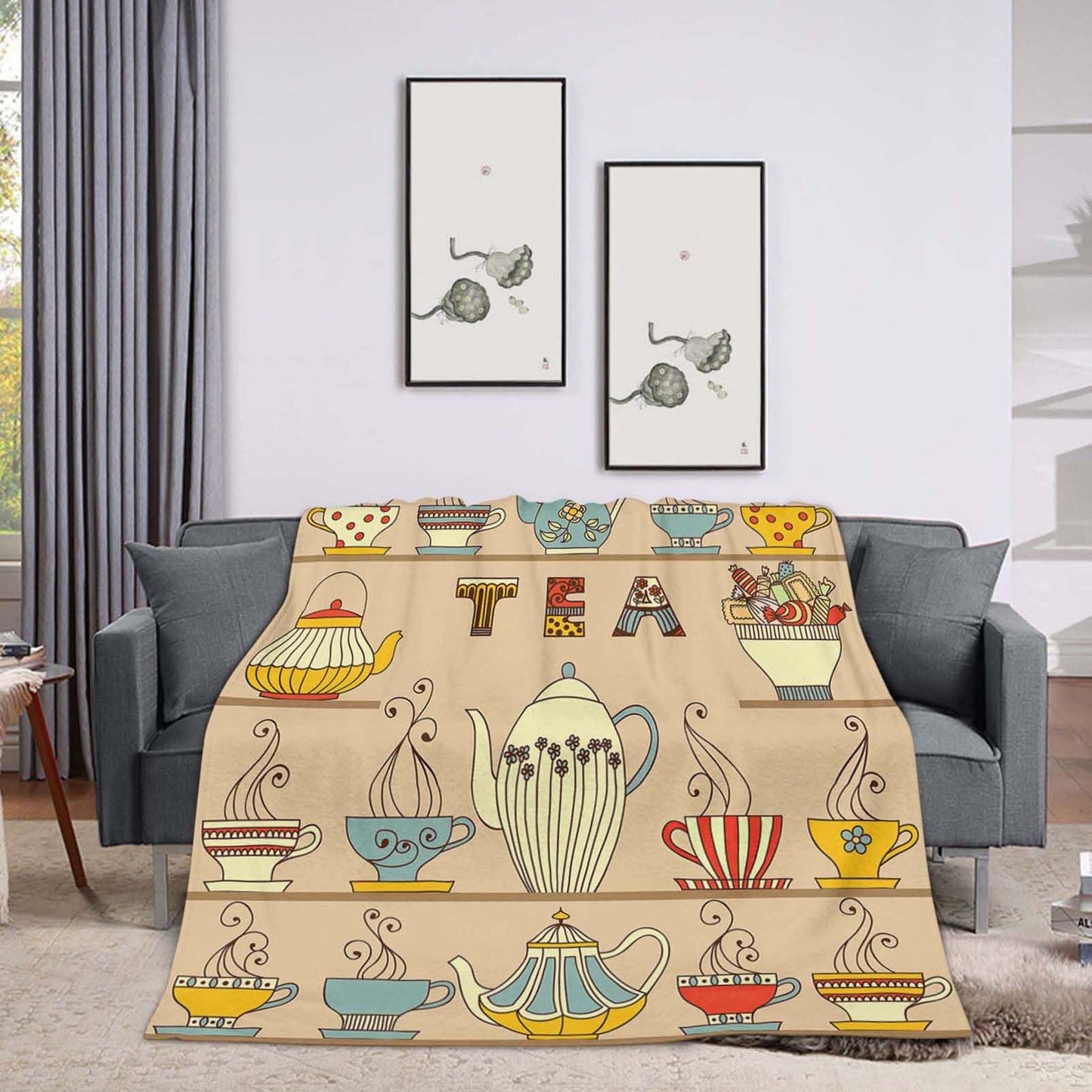 Throw Blanket 50x60 Inch,Tea Cup Teapot Coffee Cozy Soft Lightweight Fuzzy Flannel Blanket 60x50 Inch Suitable for Couch Bed Sofa Living Room in All Seasons
