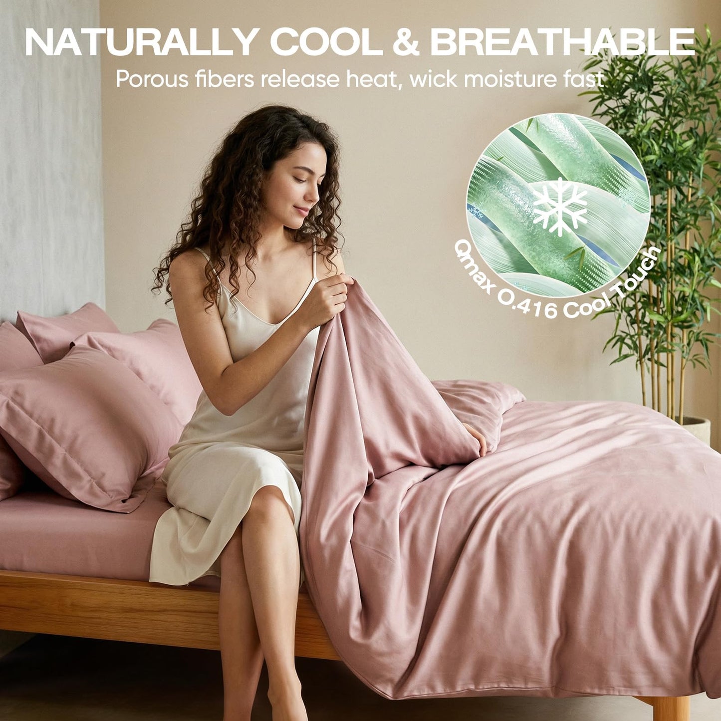 TWK Real 100% Viscose Derived from Bamboo Sheets Set King Size, Cooling & Silky Soft for Hot Sleeper, Luxury with Breathable & Moisture Wicking Fabric, 18" Deep Pocket with Corner Straps (Sand, King)