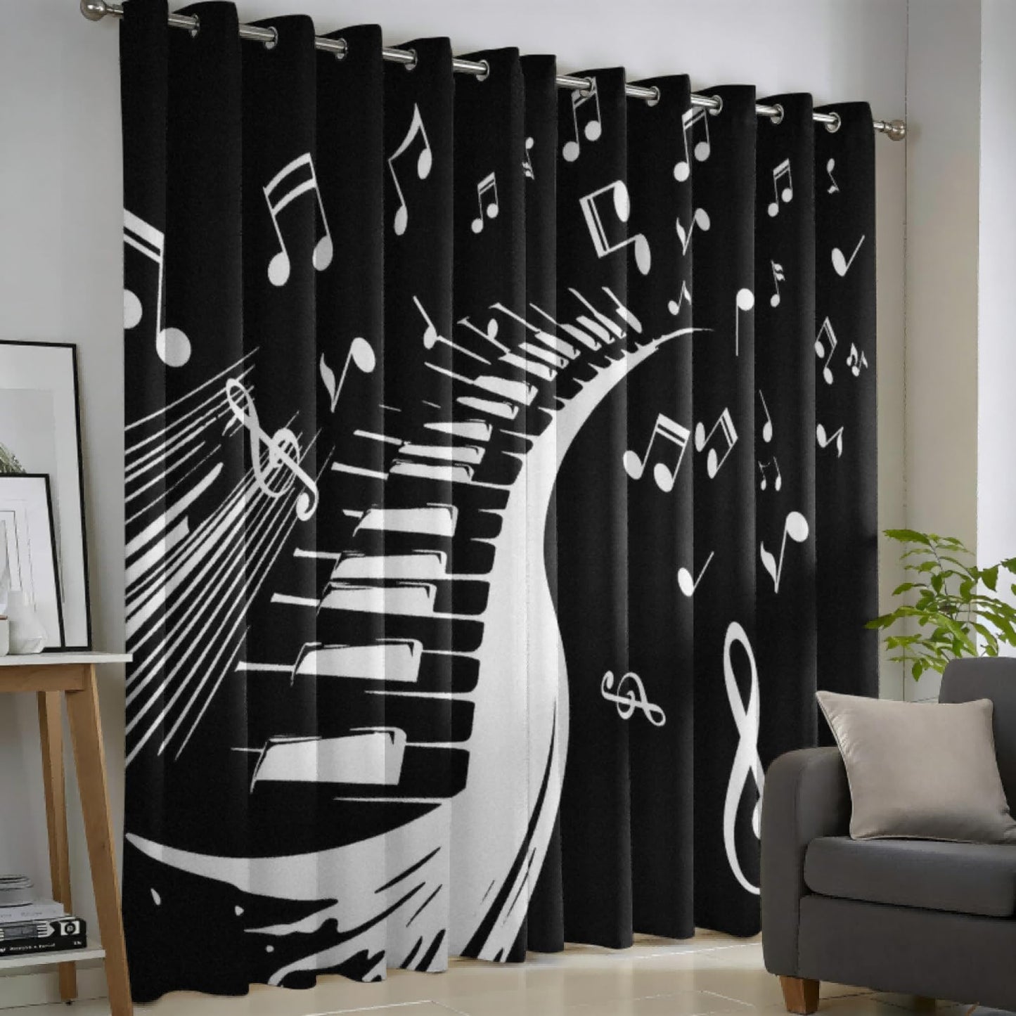 MBVZGUK Black and White Piano Keys Room Darkening Curtains, 84 Inch Long 2 Panels, Music Note Treble Clef Print Thermal Insulated Window Drapes, Light Blocking Curtain for Piano Themed Home Decor