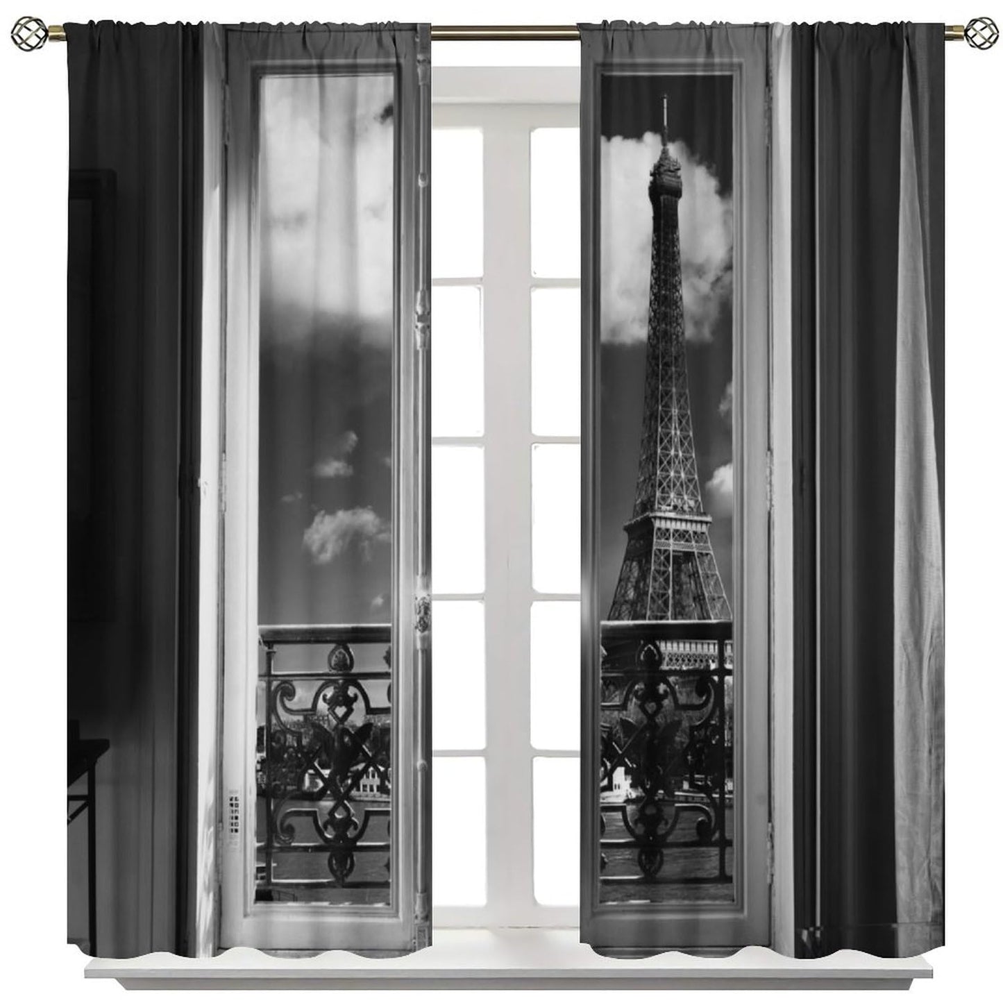 AAVEUP Paris Tower Curtains,Girl Simple Romantic European City Architecture Eiffel Tower Landscape Windows Treatments Rod Pocket Drapes for Kids Room Living Room Bedroom 41x44.5in