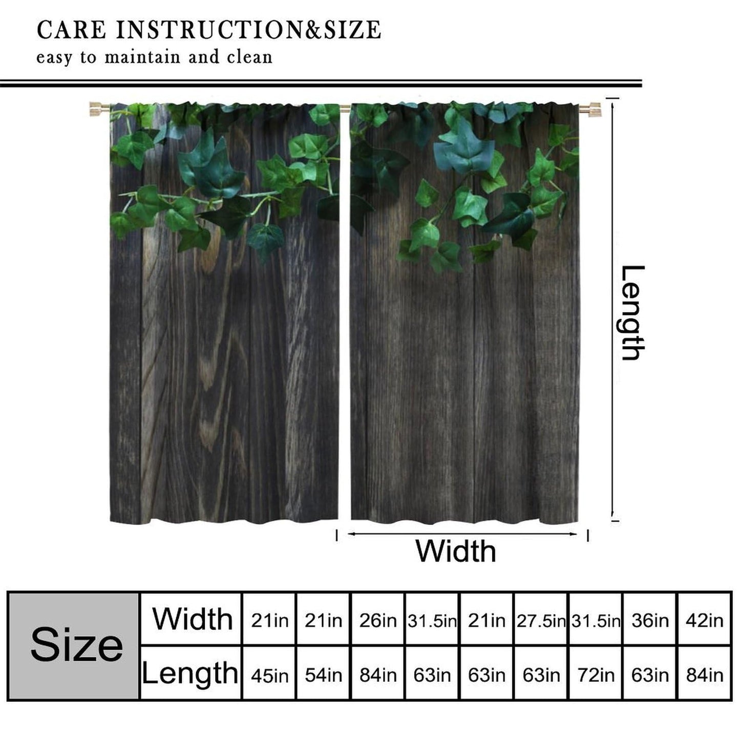 Rustic Barn Door Curtain, Nature Wooden Door Leaves Spring Farmhouse Pattern Print Decor Rod Pocket Window Treatments, for Living Room Bedroom Kitchen 42" W X 45" L