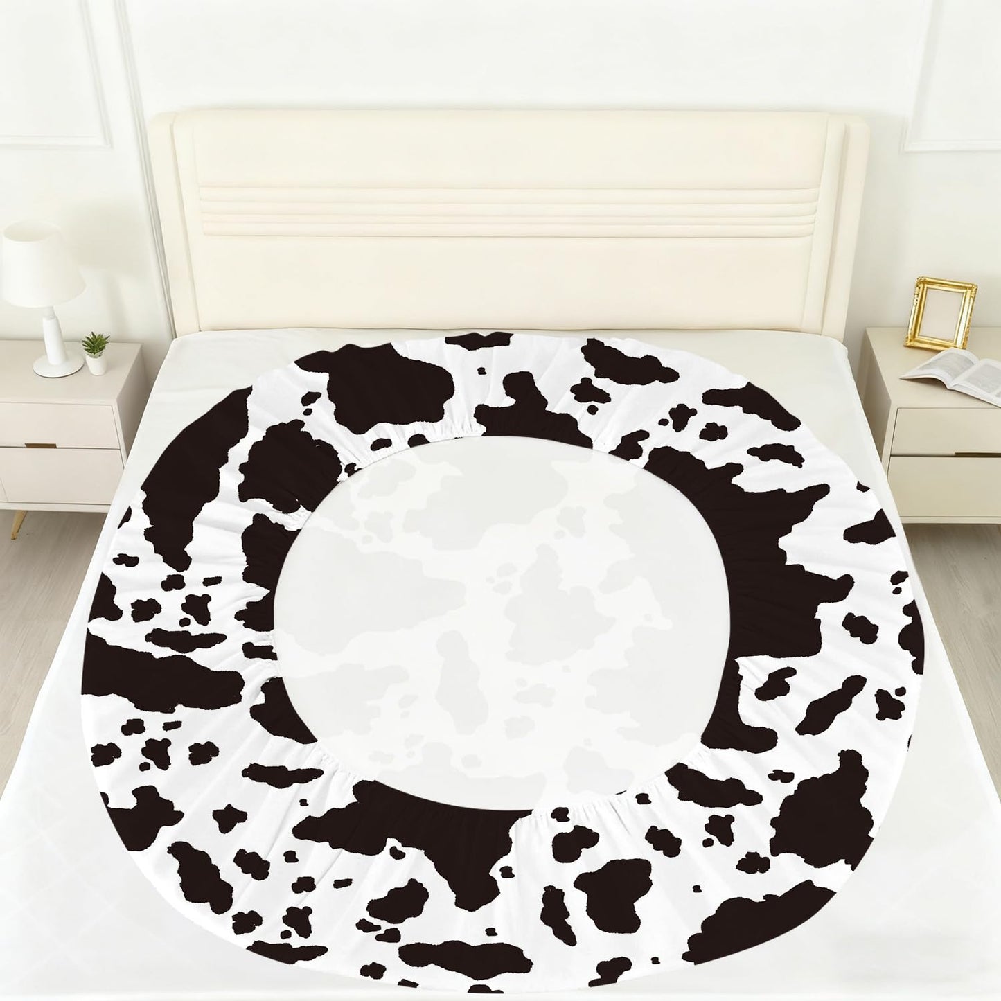 VTKON Cow Print Fitted Sheet Set Farmhouse Bed Set Twin for Boys and Grils, Cottage Milk Sheets Set with Deep Pocket, Cute Cow Bed Set with 1 Flat Sheet, 1 Fitted Sheet and 1 Pillowcase
