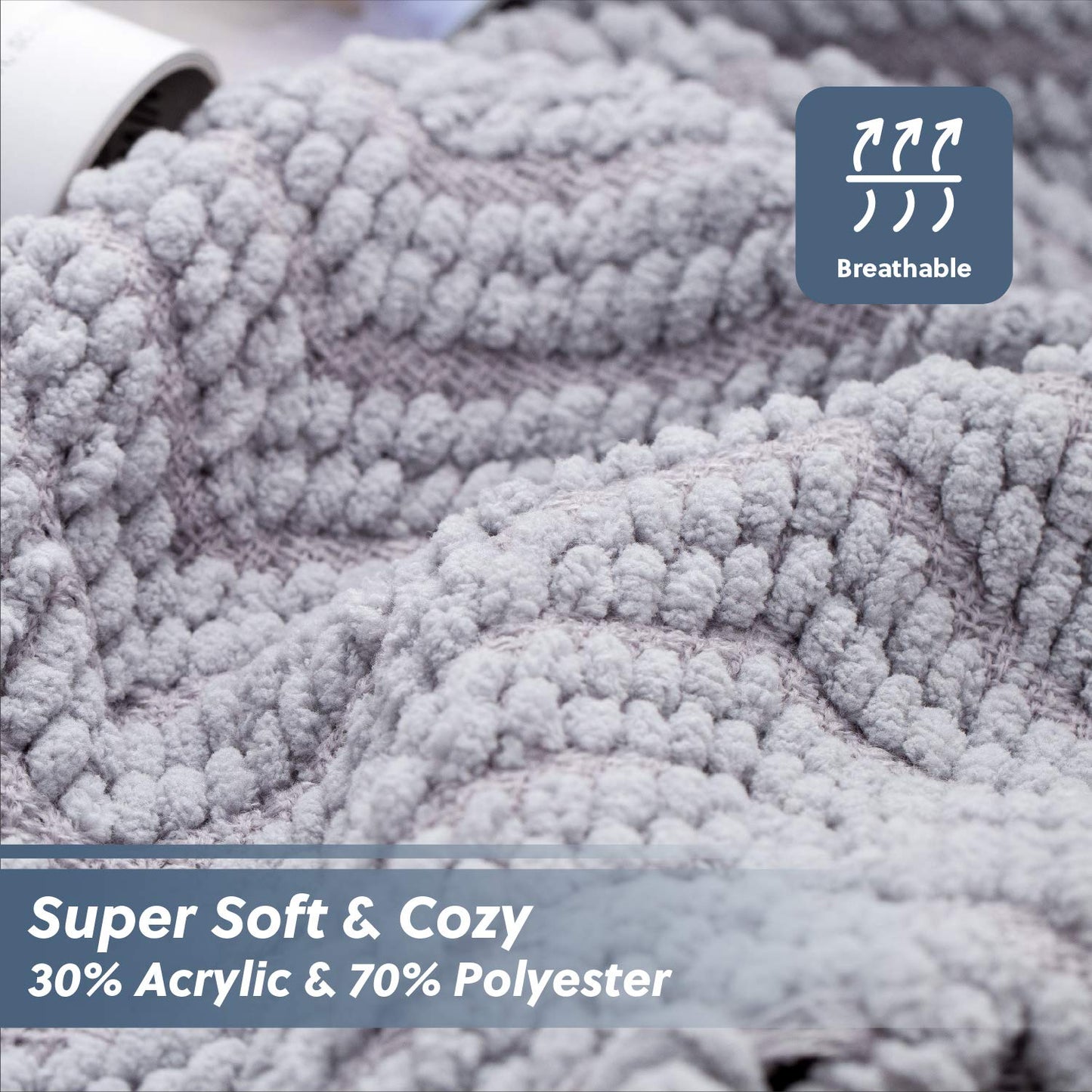 Bedsure Throw Blankets for Couch - Textured Chunky Knit Woven Chenille Blanket - Super Soft, Warm Decorative Boho Throw with Tassels for Bed, Sofa and Living Room Decor, Grey, 50x60 Inches
