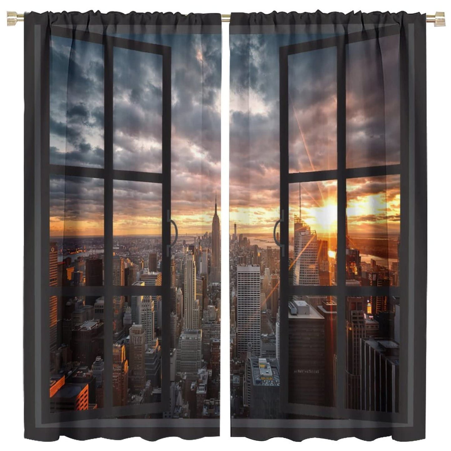 New York Blackout Curtains,Modern NYC Scenery at Sunset Dawn with Skyscrapers Buildings Rod Pocket Window Door Curtains for Living Room Bedroom Office Decor W42xL45in