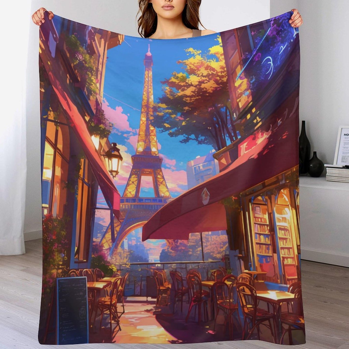 HDESDIS City Architecture Throw Blanket, Soft Cozy Warm Eiffel Tower Building Street Flannel Blankets for Sofa Couch Bed, 50x60 Inch