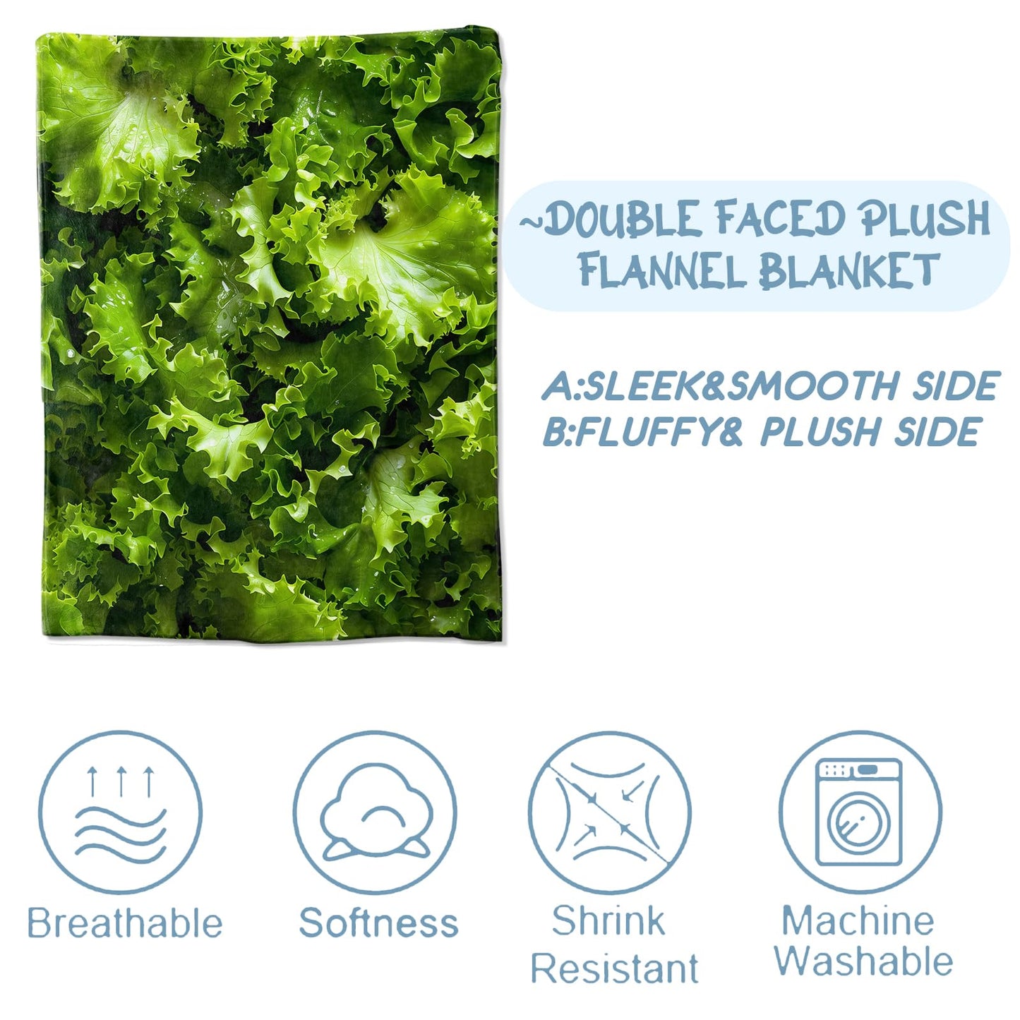 Zeleda Lettuce Blanket,Gifts for Food Lovers,Lightweight Flannel Throw Blankets,Realistic Green Vegetable Throws Home Decor,for Couch Living Room Office,60x50inch