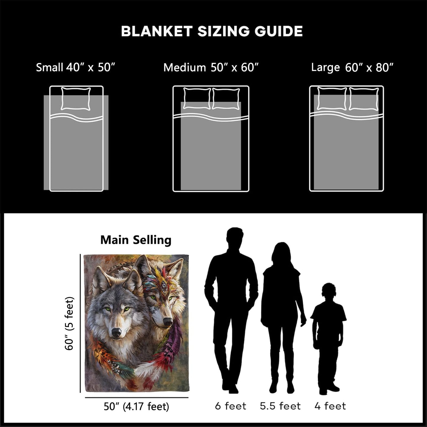 xmwjfd Tribal Wolf Pair Blanket, Cozy Plush Throw Blanket for Couch Bedroom Outdoor, Lightweight Soft Flannel Travel Blankets, Gifts for Women Adults Kids, Warm Decor 50"×60"