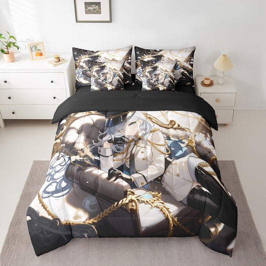 Erosebridal Anime Girl Queen 7 Piece Bedding Set for Kids, Kawaii Japanese Anime Bed in A Bag Cartoon Girl Comforter Set with Sheets for Girls Boys Teens Men Room, Japanese Animation Bed Sets