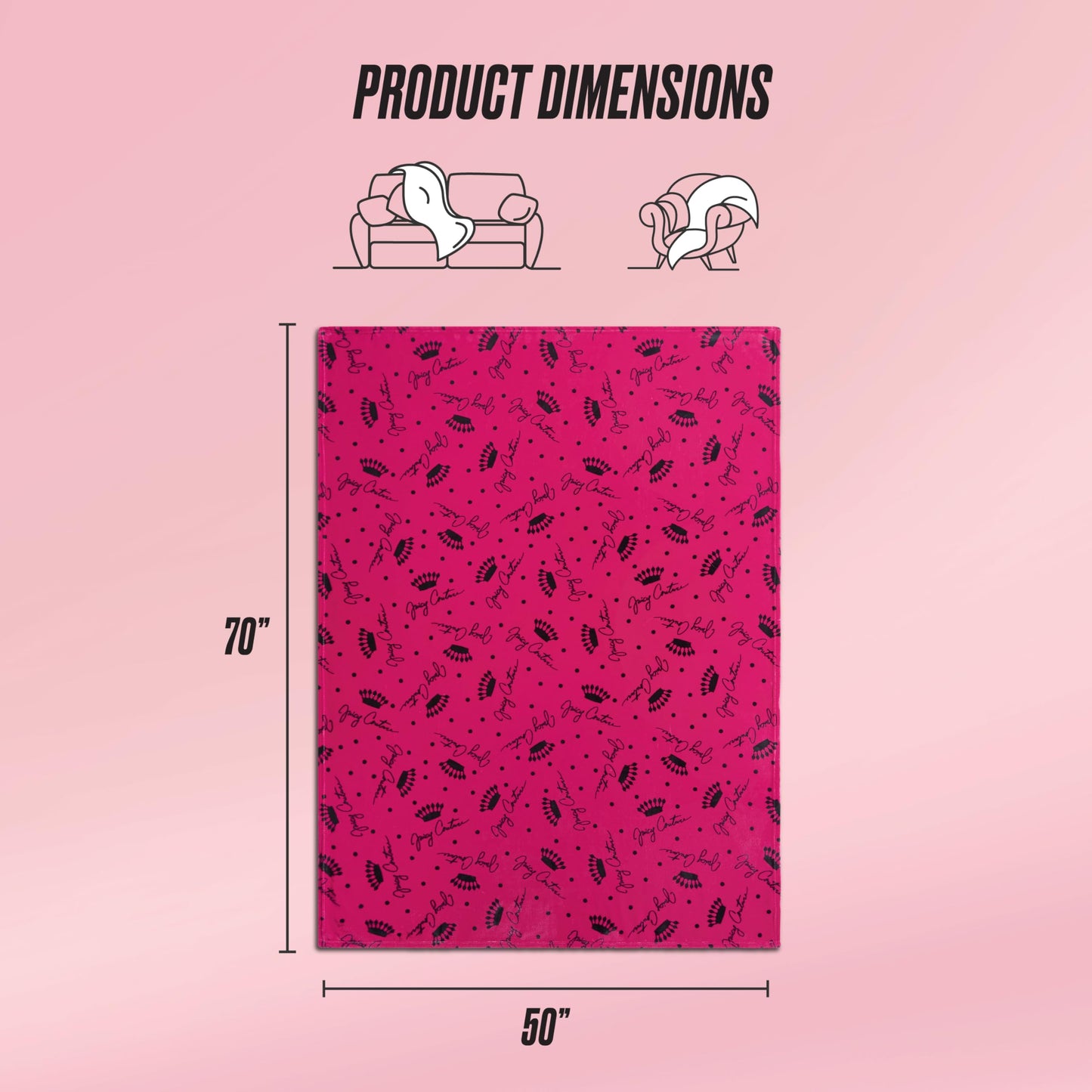 Juicy Couture Luxurious Throw Blanket for Couch - 50” x 70” Inches - Crown Royal Blanket - Plush & Cozy Throw Blanket - Decorative Blankets for Sofas, Throws for Chairs, and Beds – Hot Pink