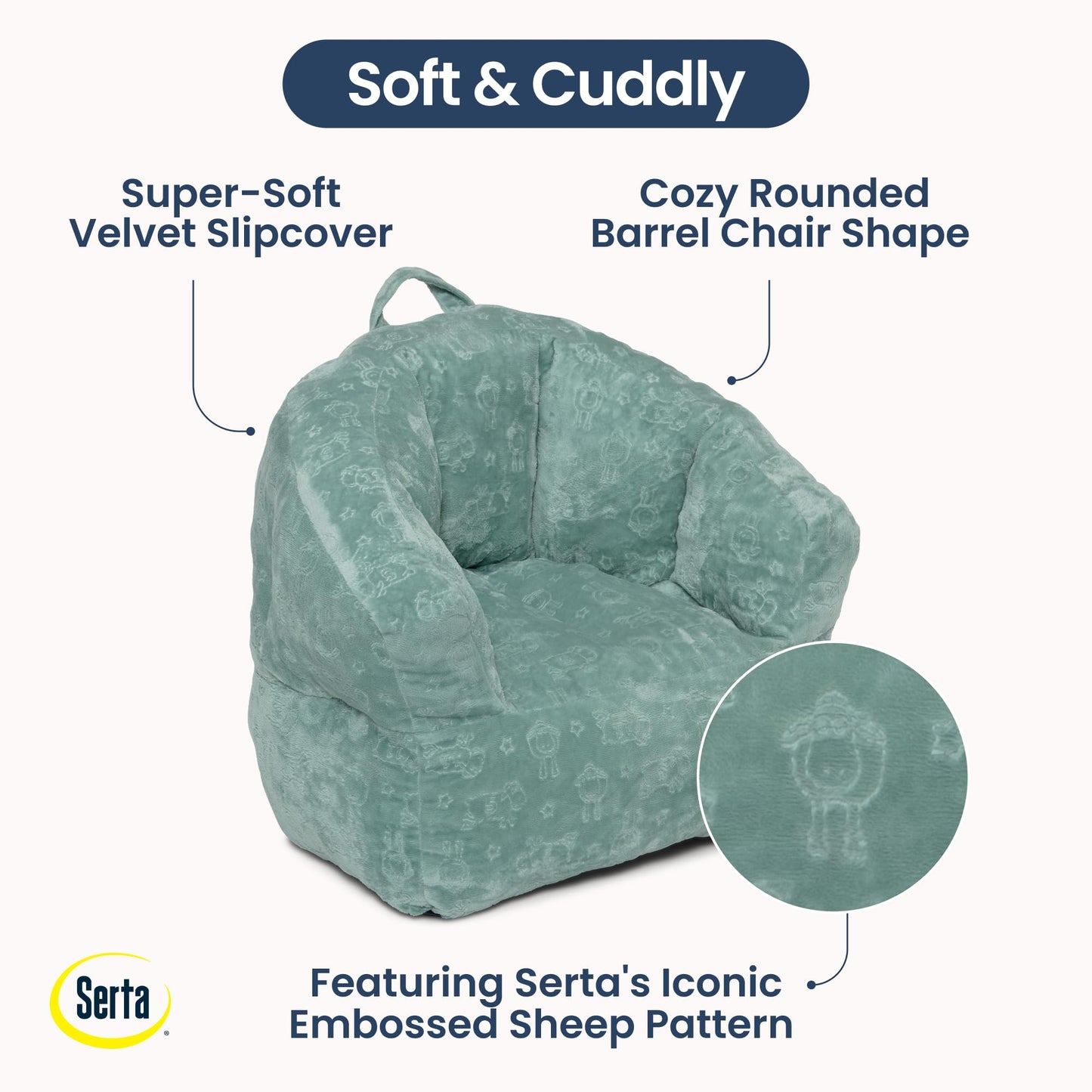 Delta Children - Serta Kids Plush Barrel Toddler Chair, Soft Foam Chair Bean Bag Chair Alternative for Boys and Girls, Cozy Seat for Reading, Watching Cartoons, Playroom Nursery Bedroom, Sage