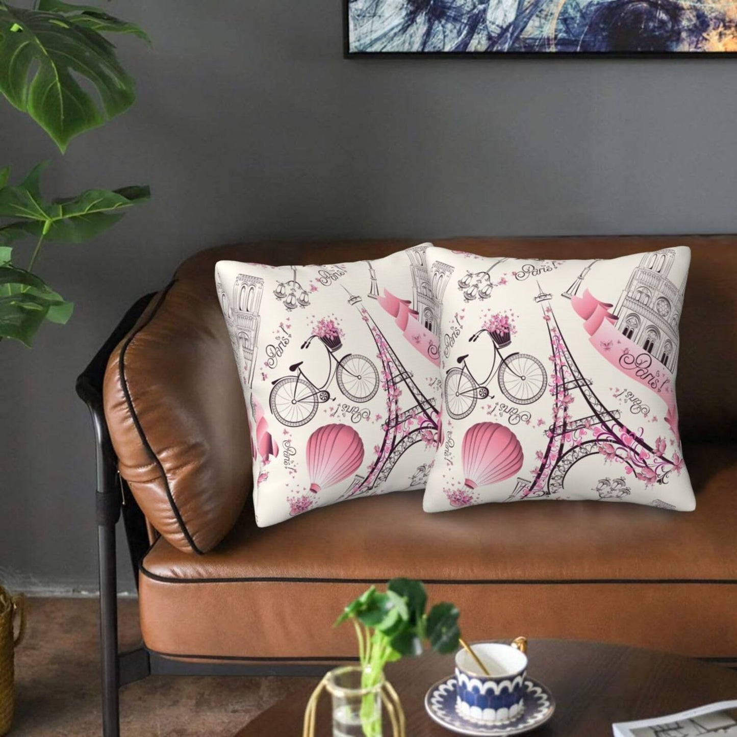Lcokin Paris Eiffel Tower Throw Pillow Cover 18x18 in Set of 2 Cushion Farmhouse Pillow Covers Soft Pillow Cases Decor for Couch Sofa Living Room Bedroom Home