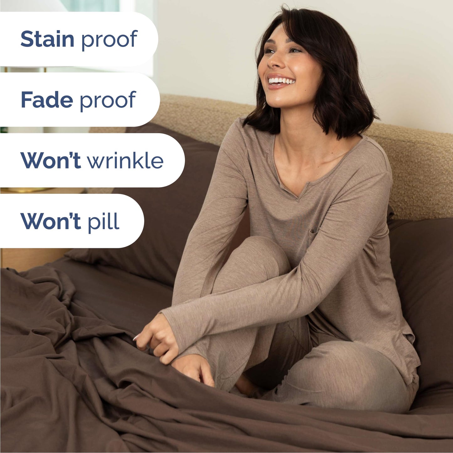 Queen Size 4 Piece Sheet Set - Comfy Breathable & Cooling Sheets - Hotel Luxury Bed Sheets for Women & Men - Deep Pockets, Easy-Fit, Extra Soft and Wrinkle Free Sheets - Brown Oeko-Tex Bed Sheet Set