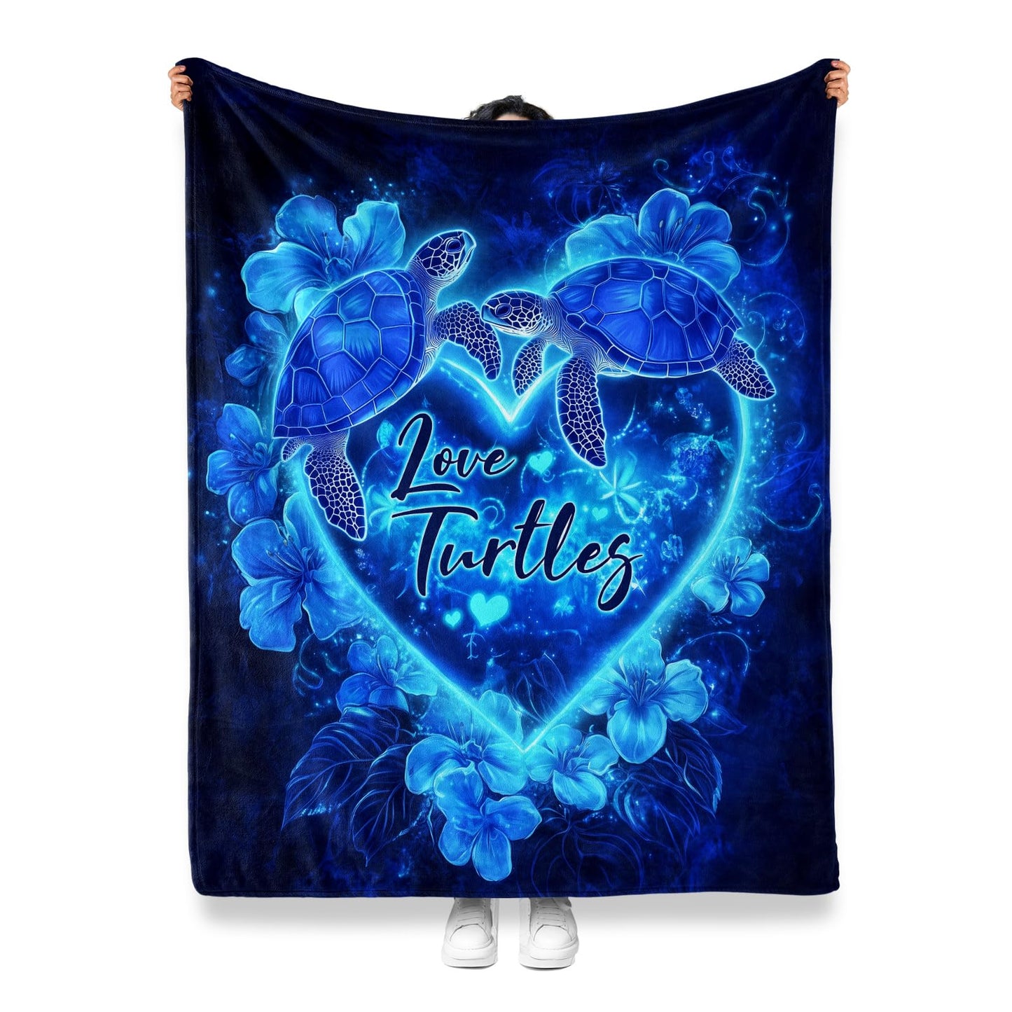Jekeno Sea Turtle Floral Blanket Gifts for Women Girls Mom Birthday Mother's Day Christmas Blue Ocean Turtles Flowers Print Presents Decor Room Sofa Couch Soft Fuzzy Cozy Plush Throw Blankets 50"x60"