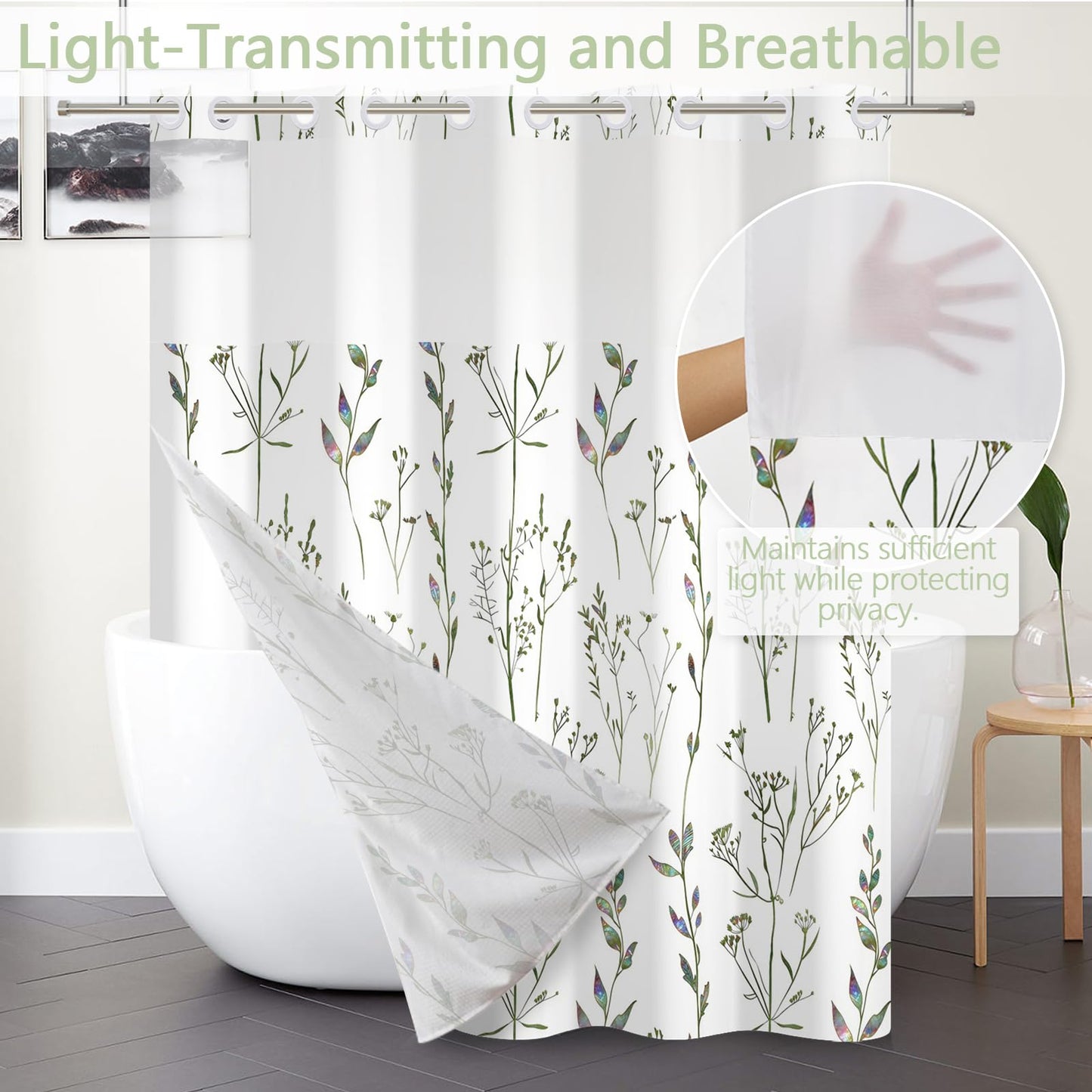 NAEMBCU Fresh Botanical Shower Curtain with Snap in Liner Waterproof