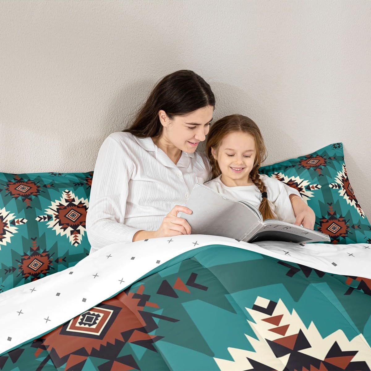 jejeloiu Native American Comforter Set Queen Size Western Aztec Bedding Set for Kids Boys Girls Boho Duvet Quilt Geometric Bedroom Decor Microfiber 3 Pcs with 2 Pillow Cases