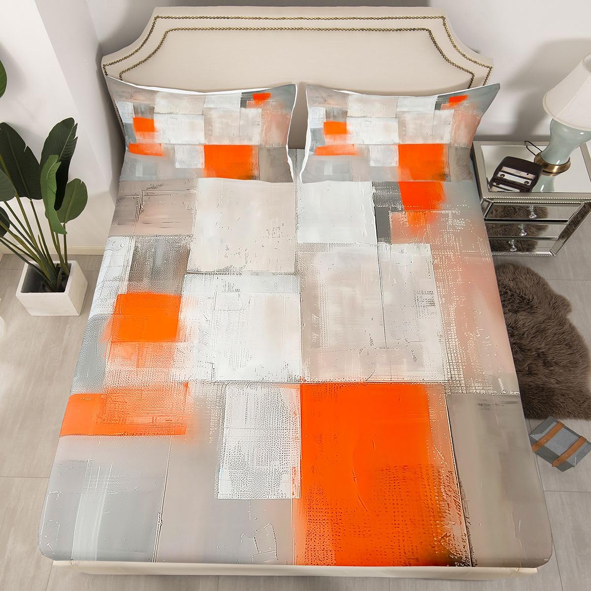 jejeloiu Abstract Fitted Sheet with 2 Pillowcases Full Size Orange Ombre Bed Sheets Set 16" Deep Pocket Boys Girls Modern Art Bedding Luxury Teens Bedroom Decor Breathable Soft Lightweight Microfiber