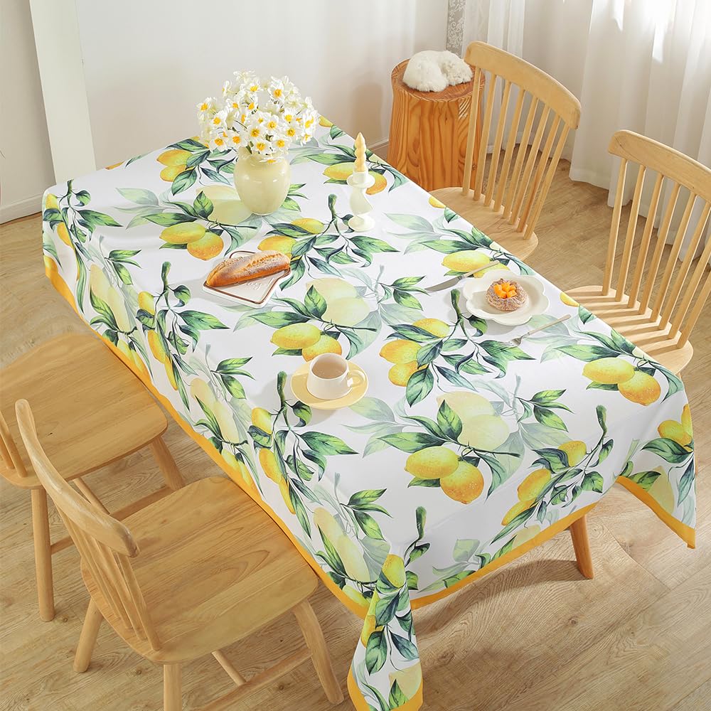 MATIRUG Summer Tablecloth for Rectangle Table 52"x70",Lemon Fruit Floral Table Cloths,Washable Spillproof French Fabric for Indoor Outdoor Camping Picnic