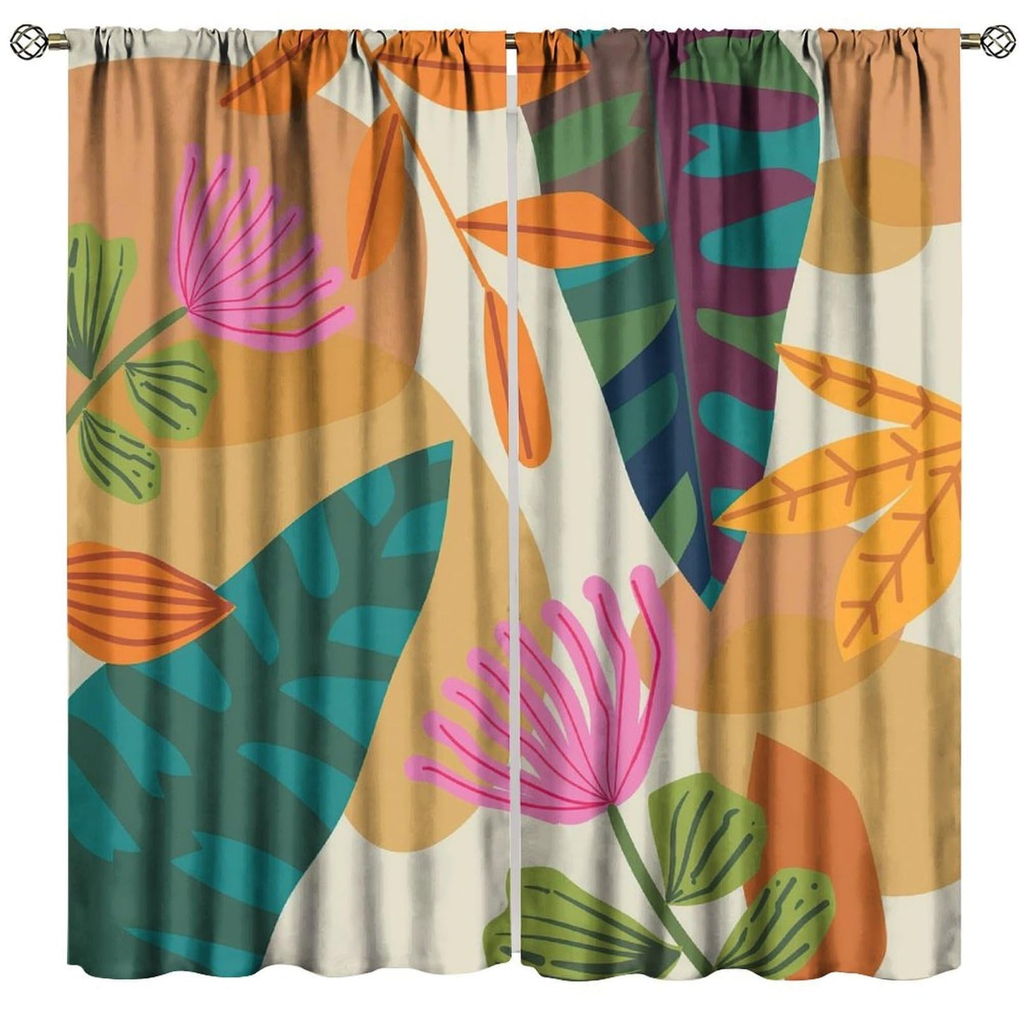 Nanacur Mid Century Leaves Flower Curtains, Boho Modern Abstract Tropical Leaf Floral Print Window Drapes, for Living Room Bedroom 42" W X 45" L (Decorative)
