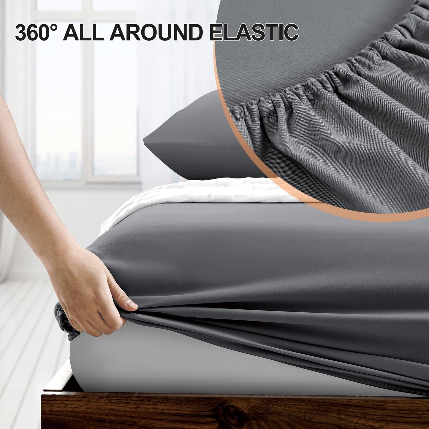 FreshCulture Queen Fitted Sheet - Hotel Quality, Ultra Soft & Breathable Brushed Microfiber, Deep Pocket, Cooling Fitted Sheets for Queen Size Bed (Dark Grey)