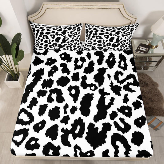 Feelyou Black White Leopard Bed Sheet Set Boys Girls Queen Size Cheetah Fitted Sheet for Kids Women Men Ultra Soft Animal Print Bedding Set Safari Bed Cover Room Decor Zebra Bed Set