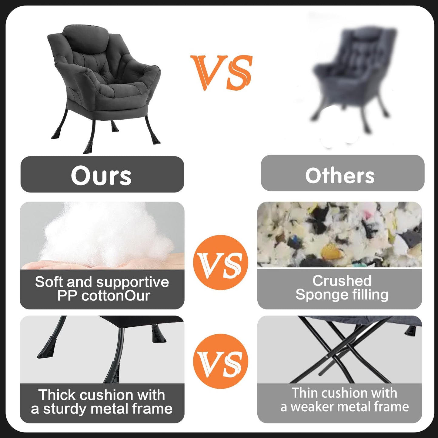 HomEastlly Lazy Chair, Large Accent Chair, Modern Comfy Armchair, Dark Grey Chair for Living Room Bedroom Dorm Room Office Apartment Reading Relaxing Use