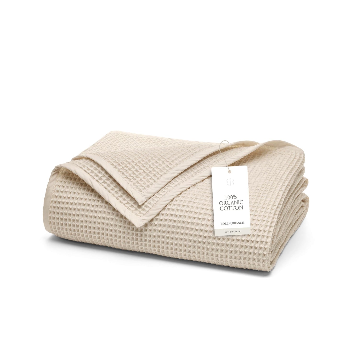 BOLL & BRANCH Waffle Bed Blanket - Twin/Twin XL, Natural - Luxury 100% Organic Cotton - Soft, Lightweight and Breathable - Textured Waffle Weave Design