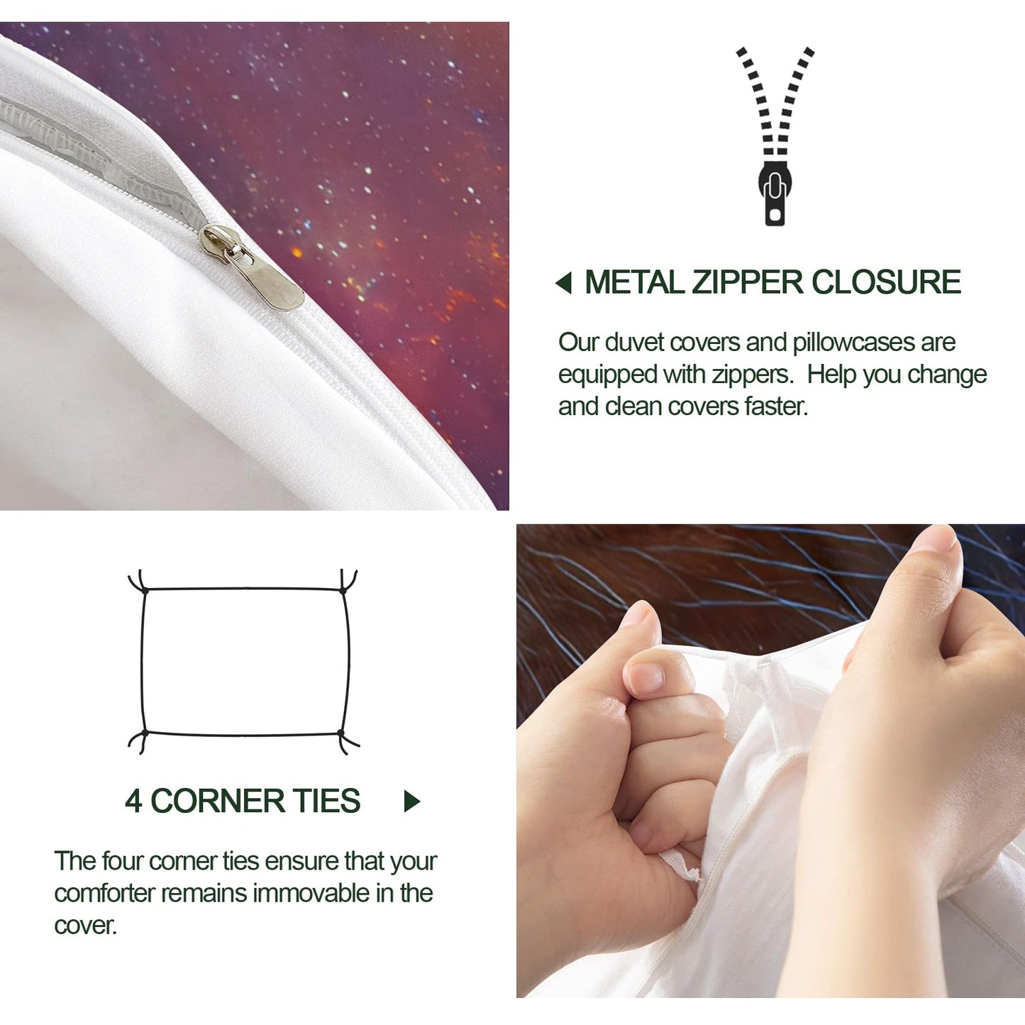 ZAOMIR Lion Duvet Cover Set & Corner Ties for Boys Teen, Space Fantasy Animal Bedding Set Twin for Adult Kids, Cosmic Nebula Galaxy Starry Sky Comforter Cover Reversible Bedding with 2 Pillowcases