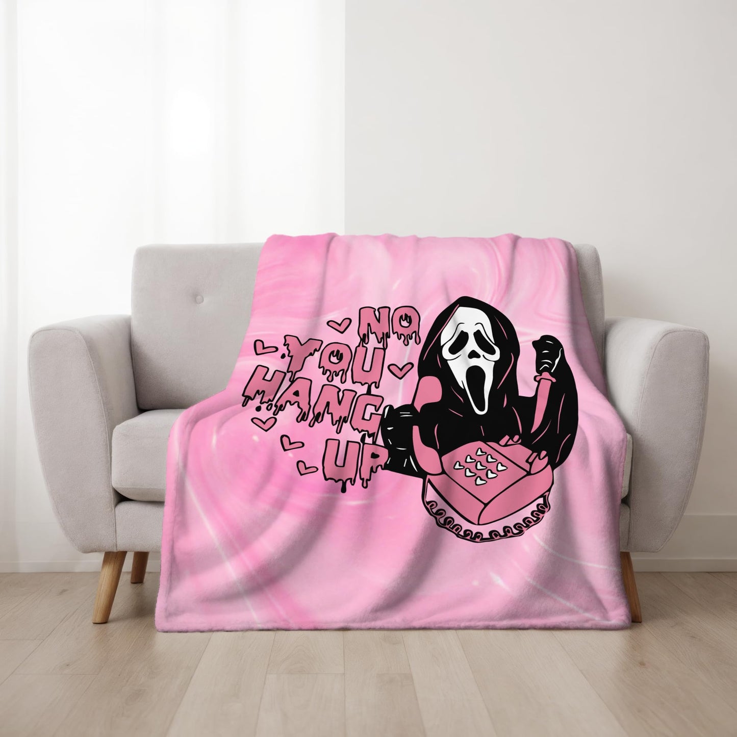 50''x 60'' Funny No You Hang Up Pink Horror Ghost Fleece Throw Blanket - Cozy Lightweight Thick Blanket - Soft Fuzzy Plush Blankets Throws- Halloween Day Gifts for Bedroom Bed Sofa