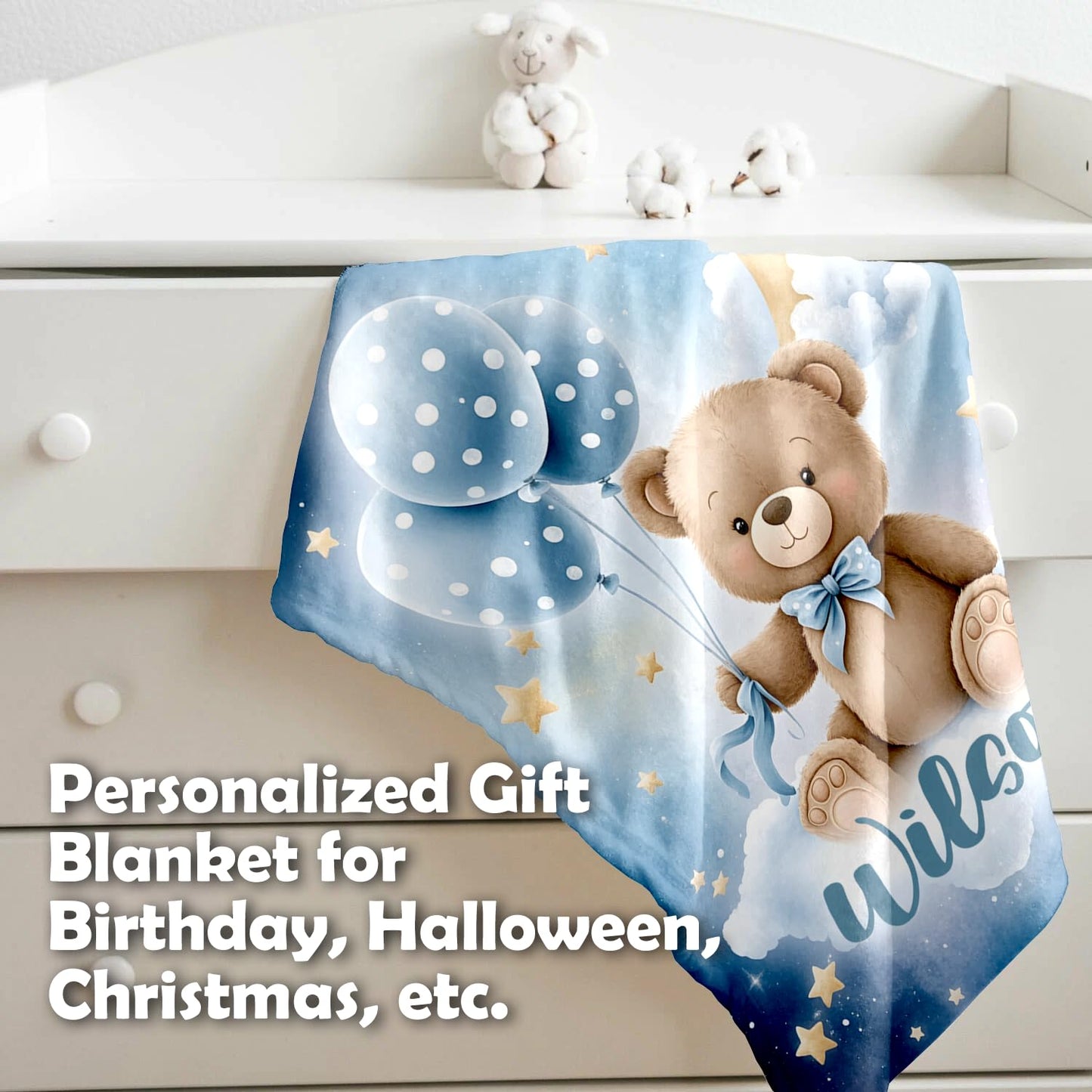 UJDUYSD Personalized Baby Blanket for Boys, Custom Baby Blanket with Name Super Soft Personalized Name Blankets for Kids, Custom Bear Blankets for Infant Toddler Gifts for Birthday