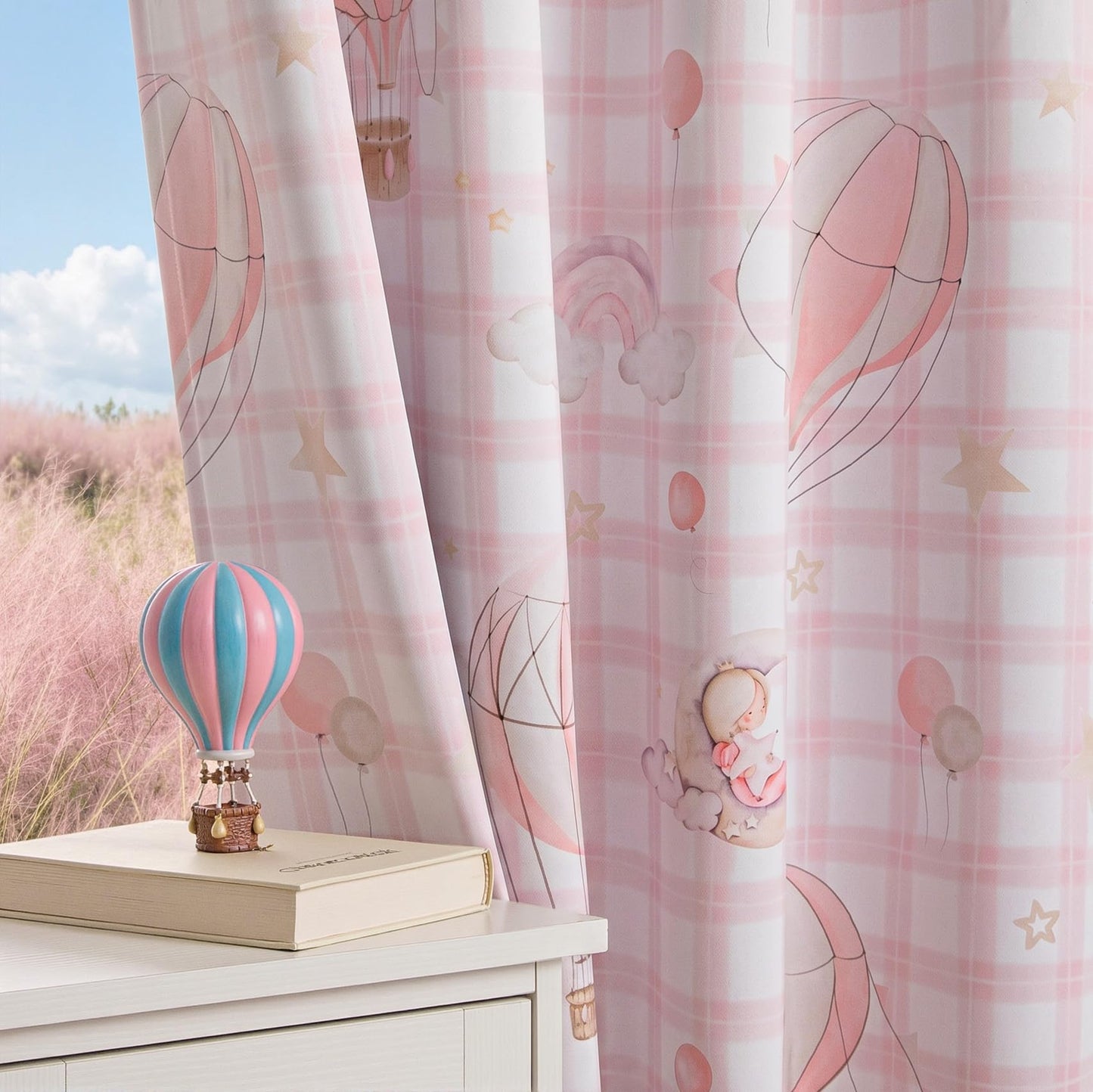 MYSKY HOME Girls Pink Nursery Blackout Curtains Plaid Curtains 84 Inch Length 2 Panels Set Cute Patterns Grommet Window Treatments Thermal Insulated for Kids Girls Bedroom Living Room, Each Panel 52"W