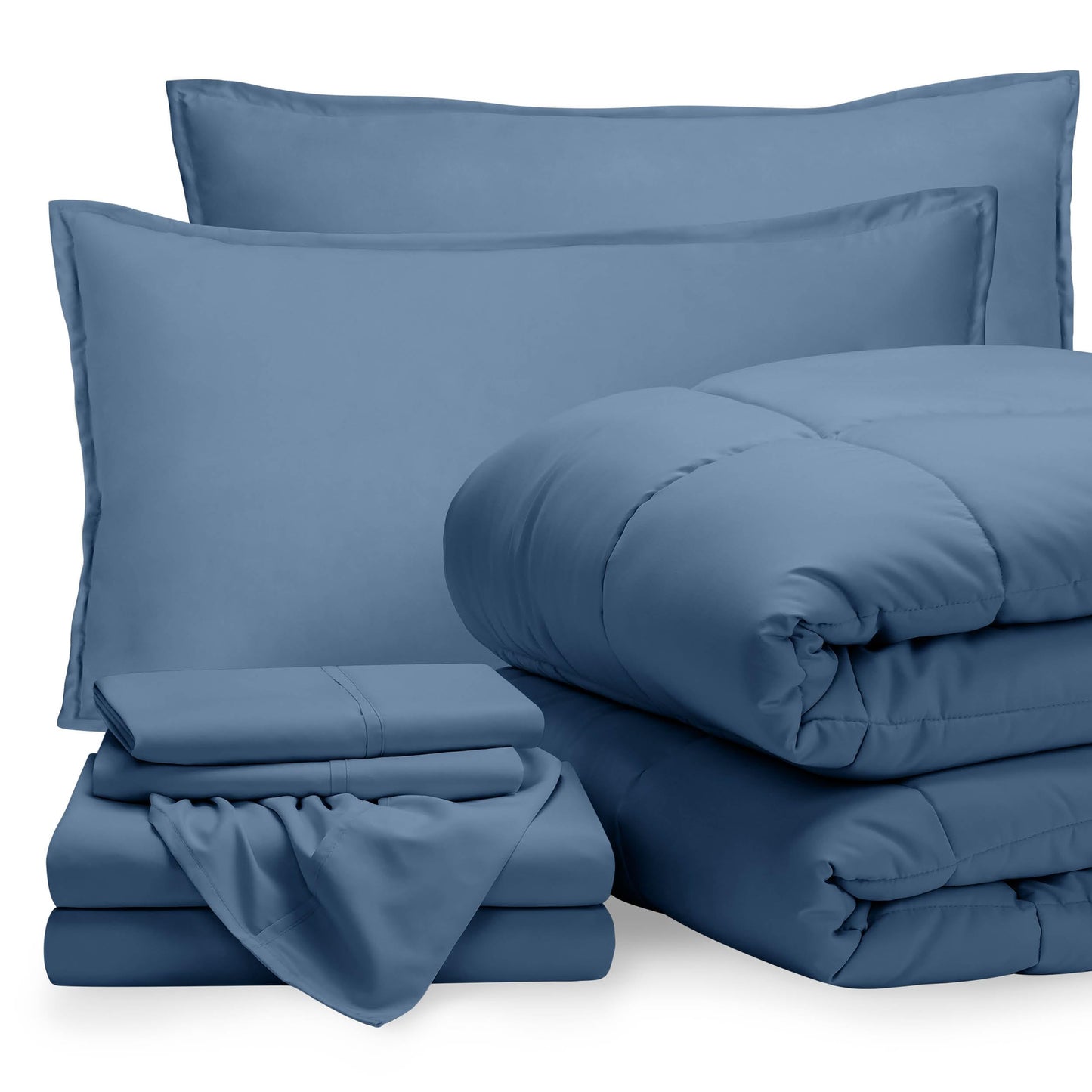 Bare Home Bed-in-A-Bag 7 Piece Comforter & Sheet Set - Queen - Goose Down Alternative - Ultra-Soft 1800 Premium - Bedding Set (Queen, Coronet Blue/Coronet Blue)