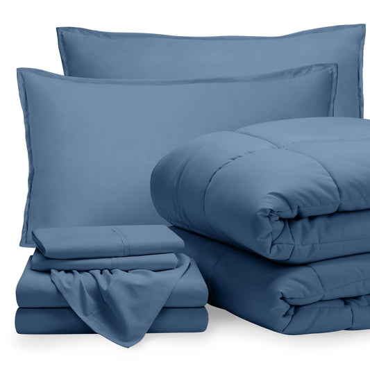 Bare Home Bed-in-A-Bag 7 Piece Comforter & Sheet Set - Queen - Goose Down Alternative - Ultra-Soft 1800 Premium - Bedding Set (Queen, Coronet Blue/Coronet Blue)