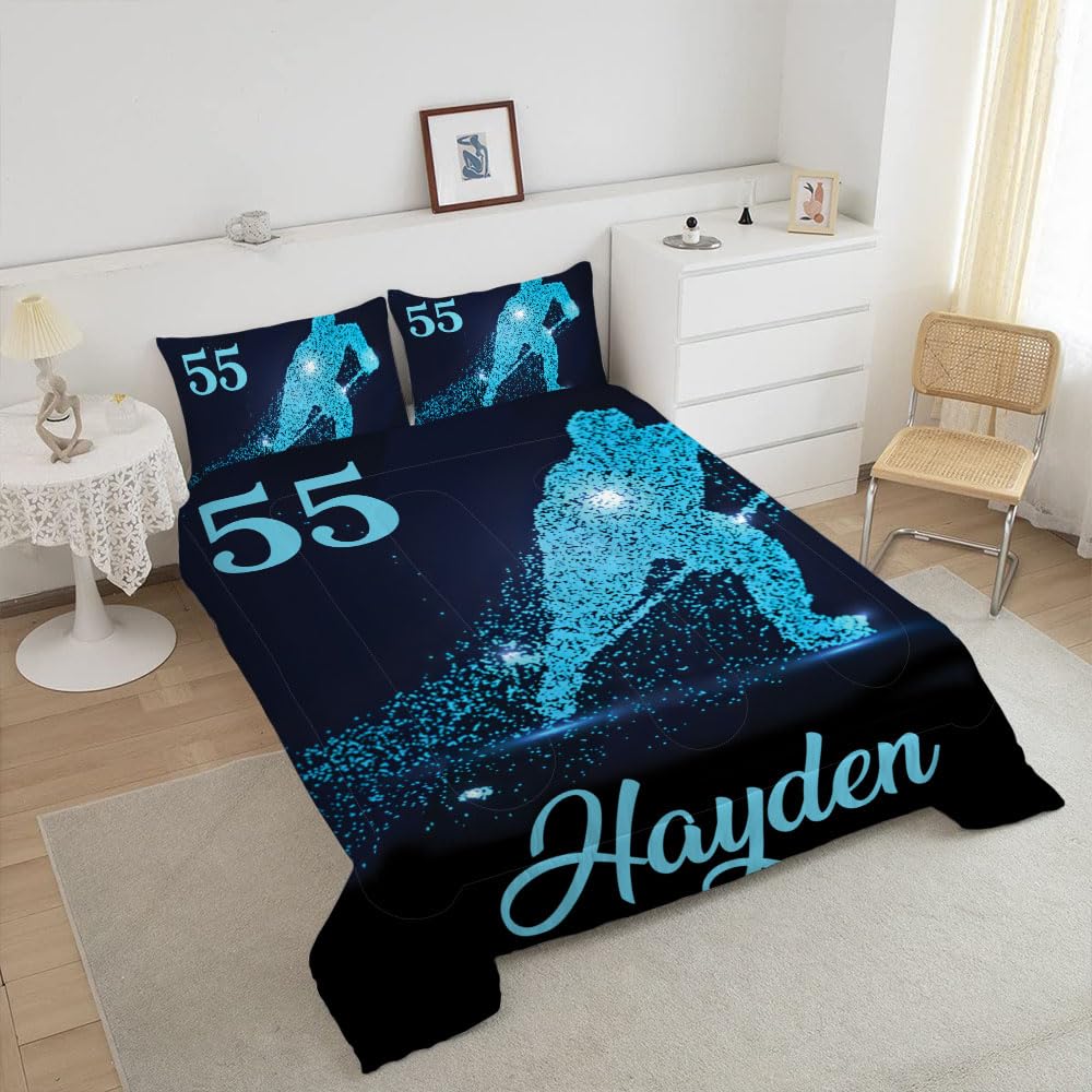 WAZARO Custom Amazing Ice Hockey Comforter Set, Personalized Hockey Bedding Twin Full Queen King, Hockey Decorations for Boys Room Bedspreads Sport Home Decor (Love Hockey)