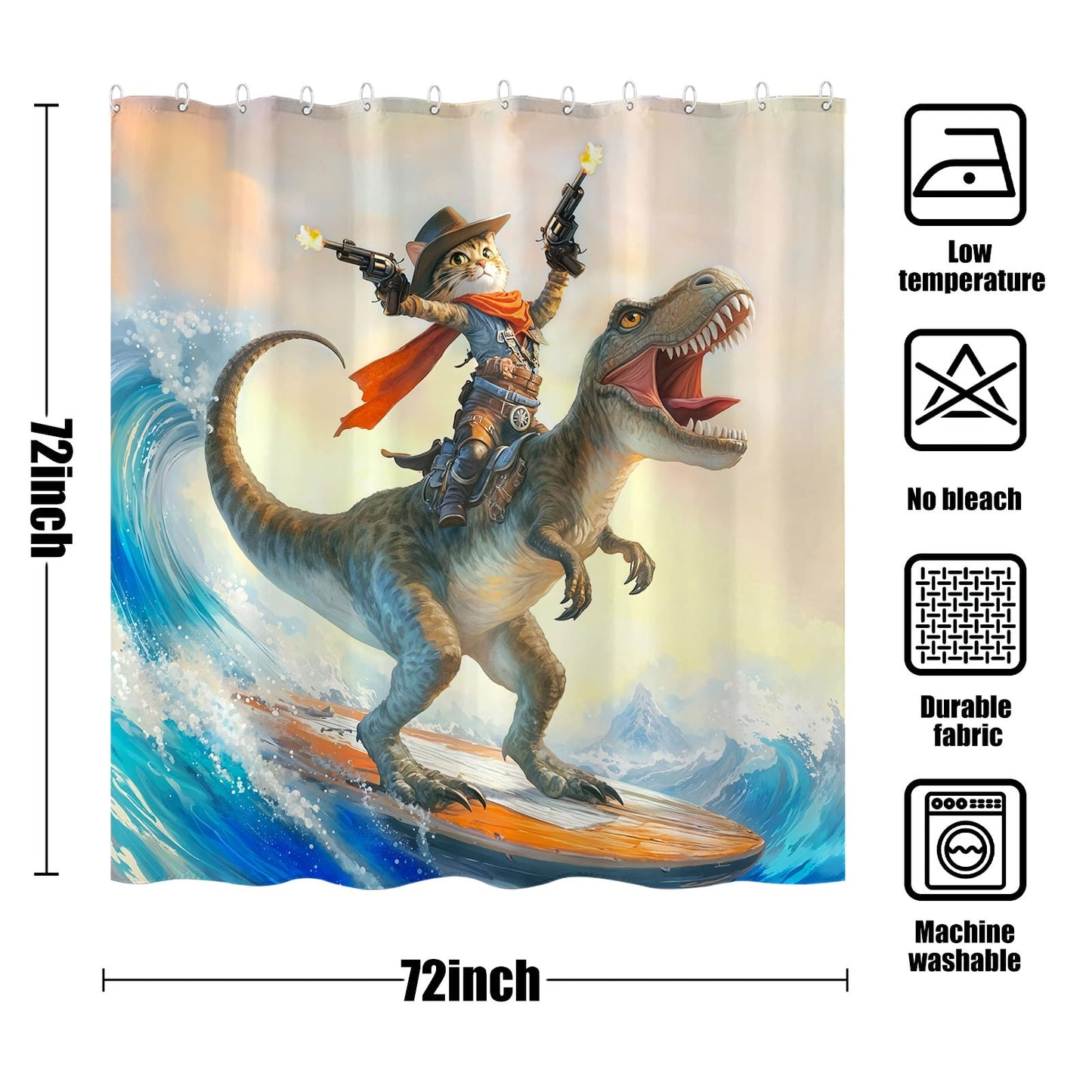Yeoiat Cowboy Cat Shower Curtain Funny Shower Curtain Dinosaur Shower Curtains for Bathroom Fun Shower Curtain Set with 12 Hooks Dinosaur03 72×72 Inches