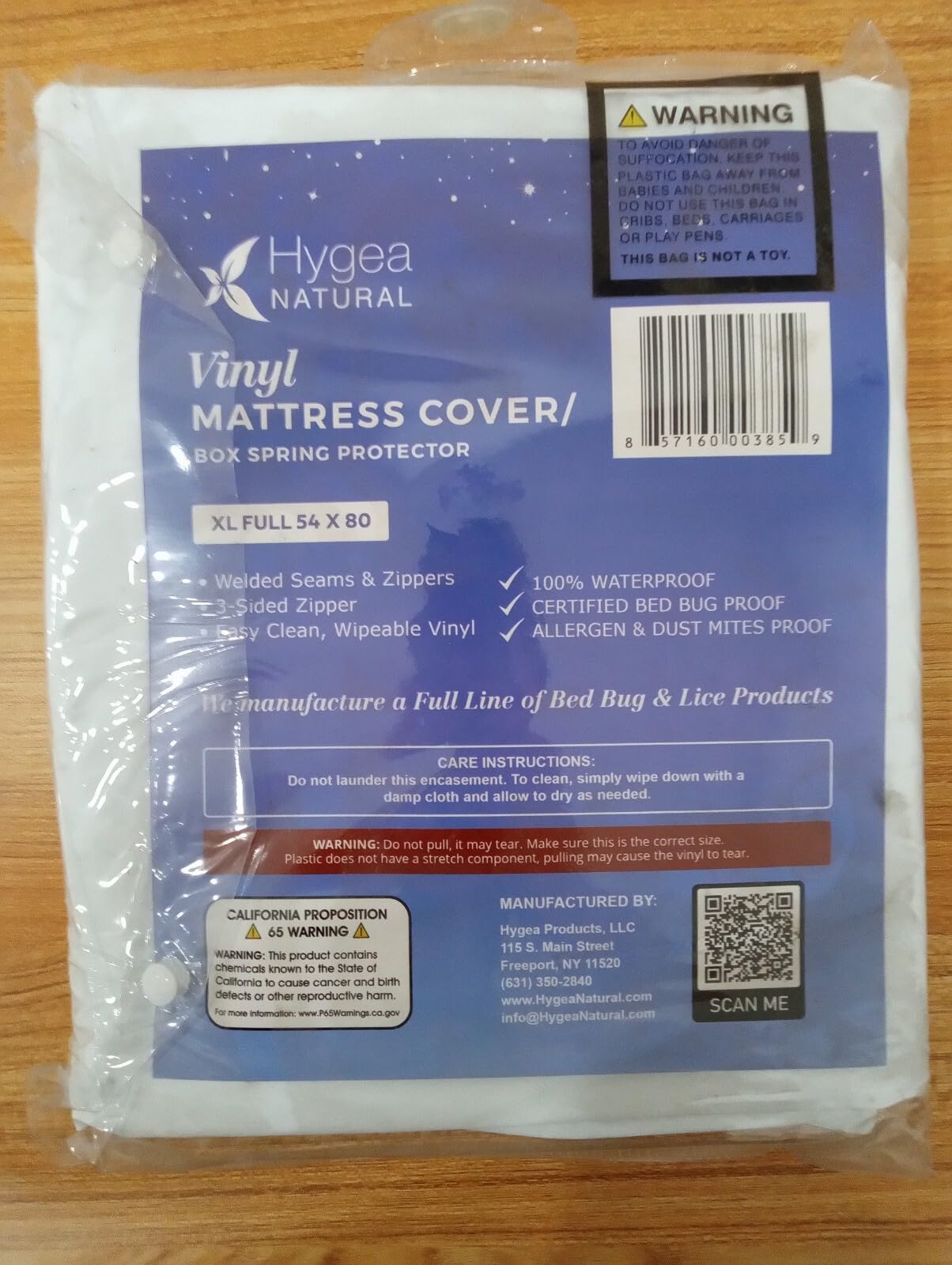 Hygea Natural Twin Size Tear-Free Heavy Duty Vinyl Box Spring and Mattress Cover - Waterproof, Anti-Bed Bug and Allergen-proof, Zippered Encasement - 39” x 75” x 9” Deep - Durable Protection