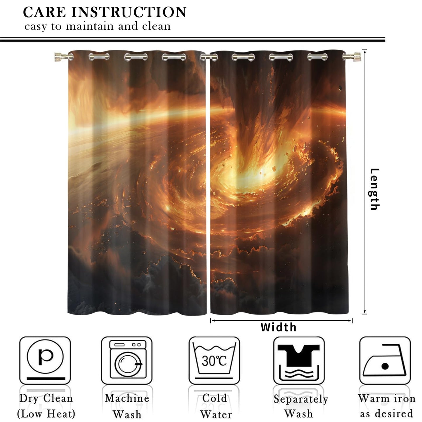 Apocalyptic Landscape Blackout Curtains, Flame Vortex Curtains for Living Room, Fantasy Landscape Black Out Bedroom Curtain Thermal Insulated Grommet Drapes 2 Panels, for Boys Room 31.5"W x 63"L x2