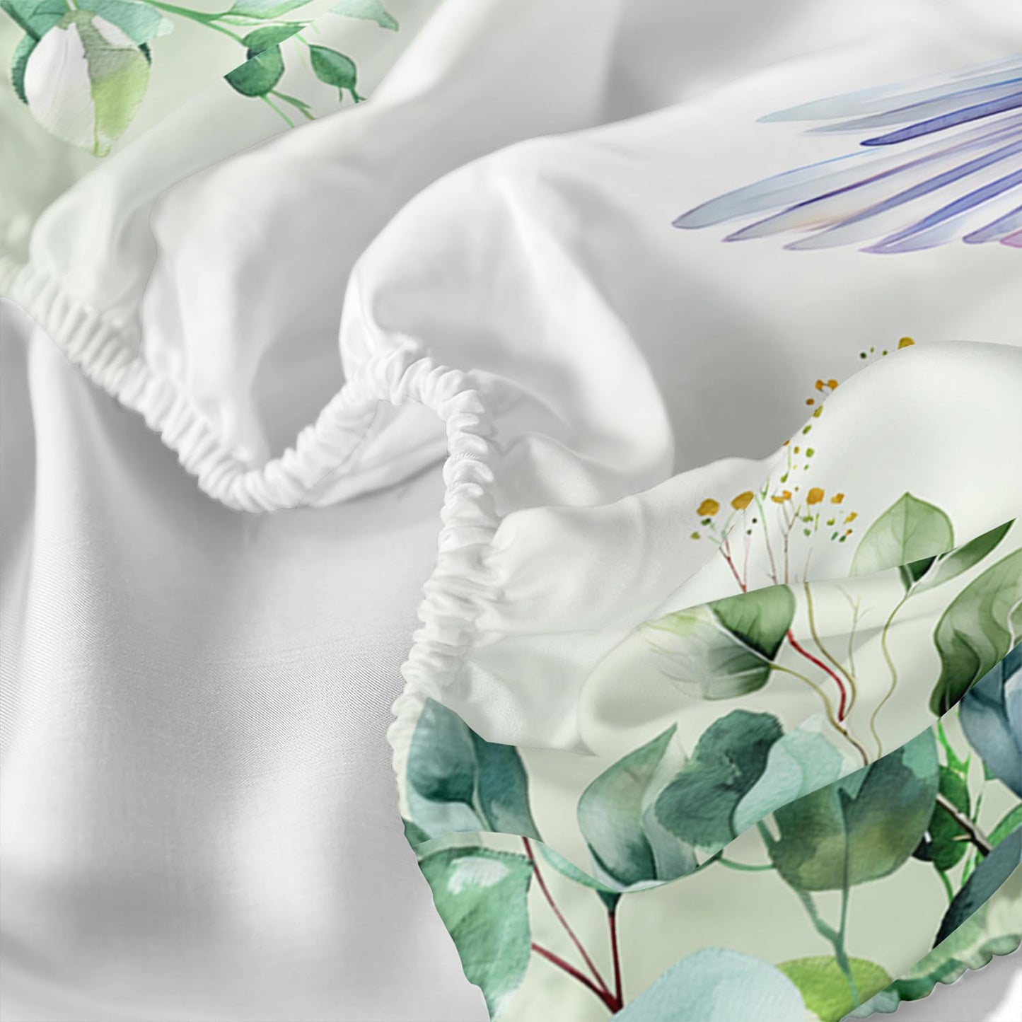 AILONEN Hummingbird Fitted Sheet Set Queen Size, Boho Green Forest Leaf Hummingbird Bedding Set for Kids Bedroom,Cute Birds Animals Themed Bedsheets Set,1 Fitted Sheet 2 Pillowcases,3-Piece
