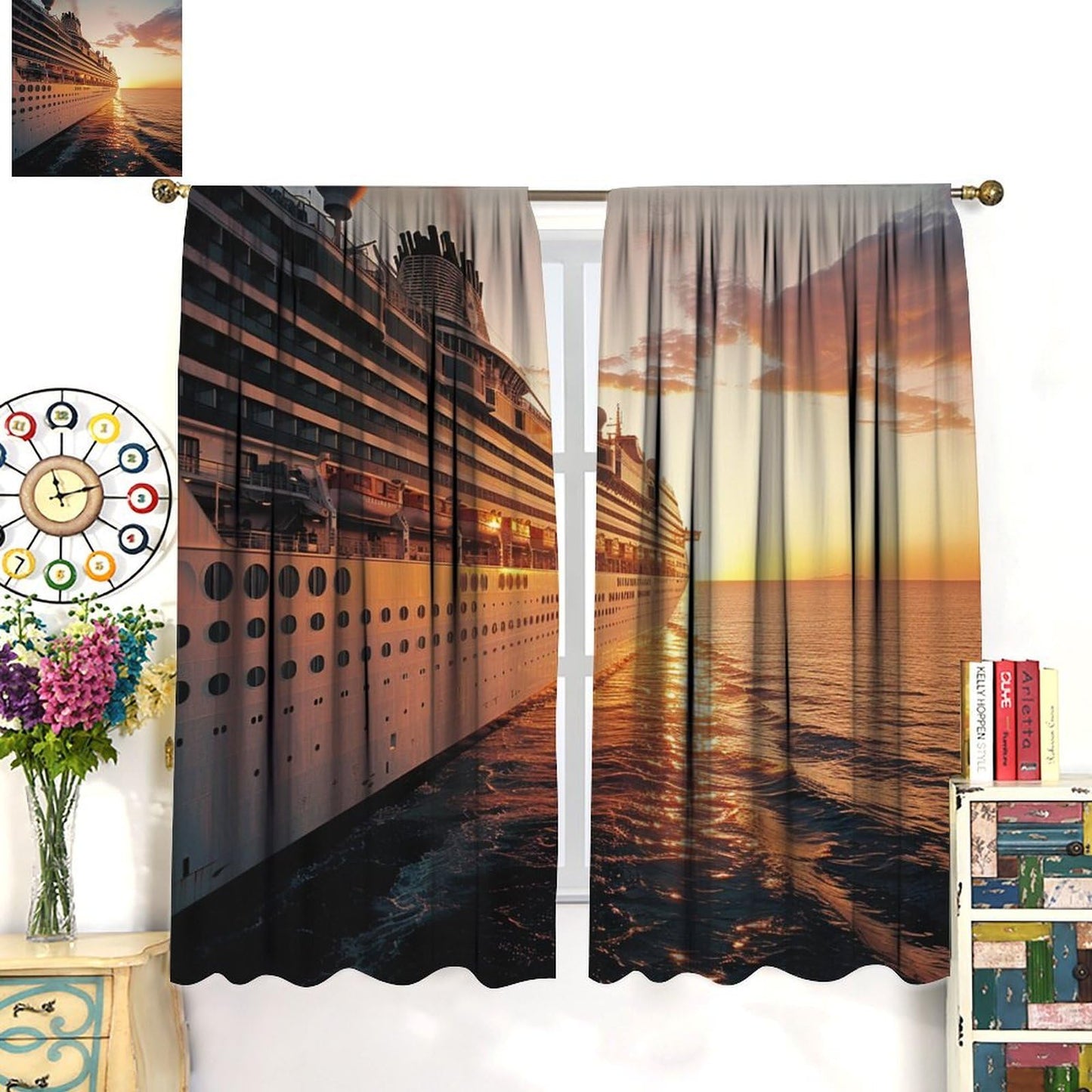 TOWINSFB Fine Sunshine Cruise Ship Blackout Curtains, Nautical Modern Ship Home Decor Rod Pocket Window Drapes for Living Room Bedroom - 42" W x 63" L