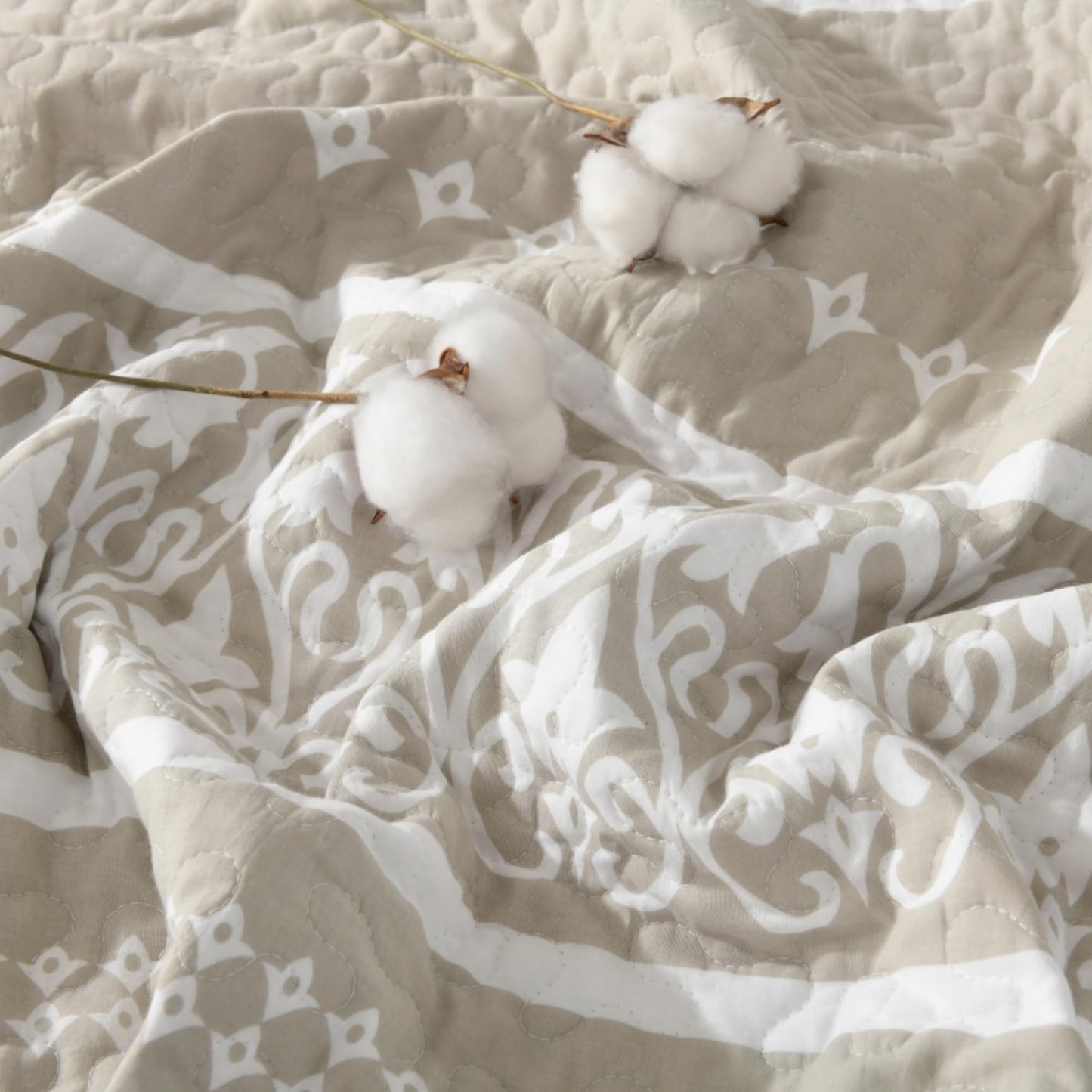 BCOTTOND King Quilt Set, 100% Cotton Boho Quilt King Size Bohemian Striped Pattern Bedspread King Lightweight Quilt Bedding Set Comforter Set All Season, 3 Piece, Beige Gray