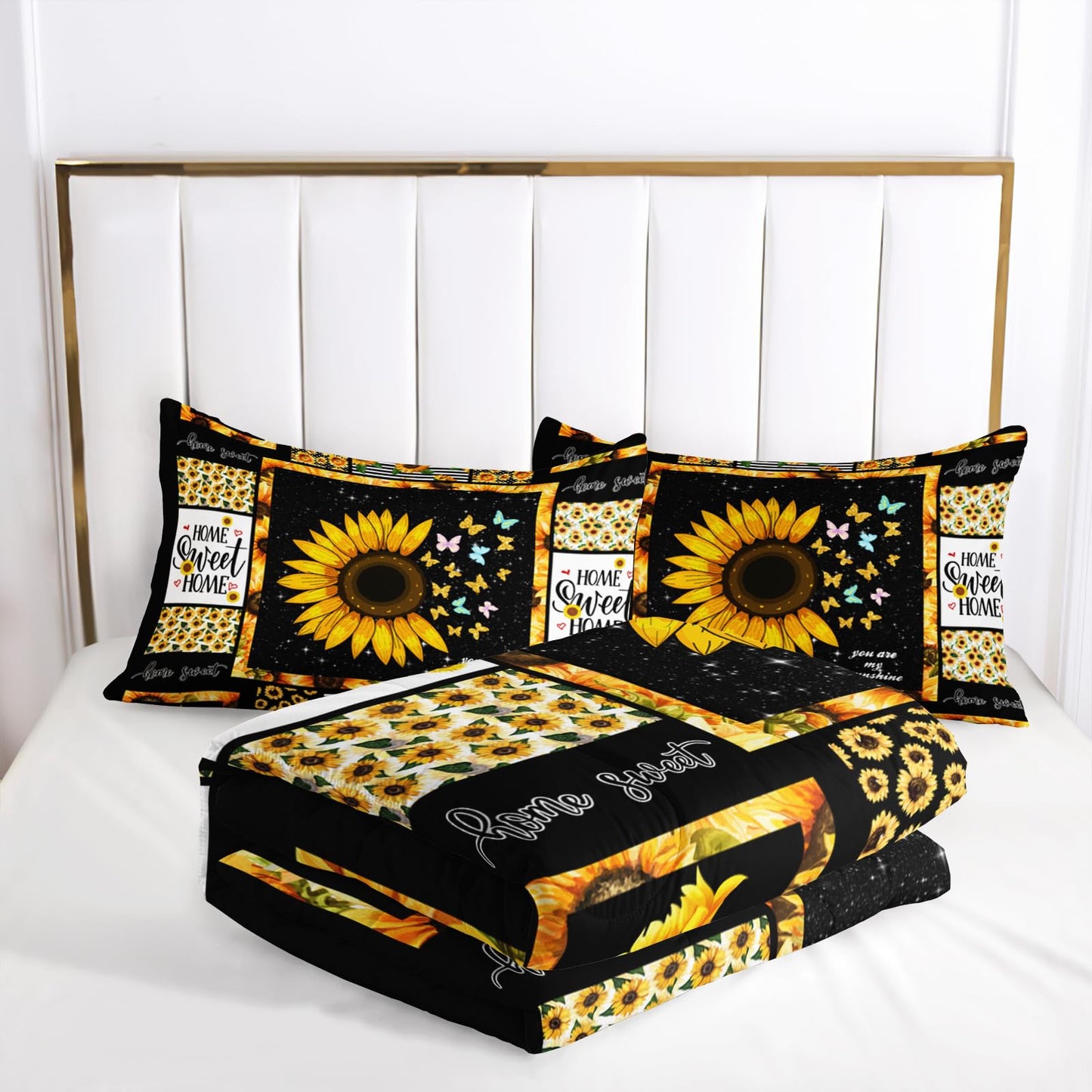 AILONEN Sunflower Comforter Set Queen Size, Modern Sunflower Pattern Bedding Set for Boys Girls Gifts,Yellow Botanical Floral Comforter Set 3 Pieces, 1 Quilt and 2 Pillowcases