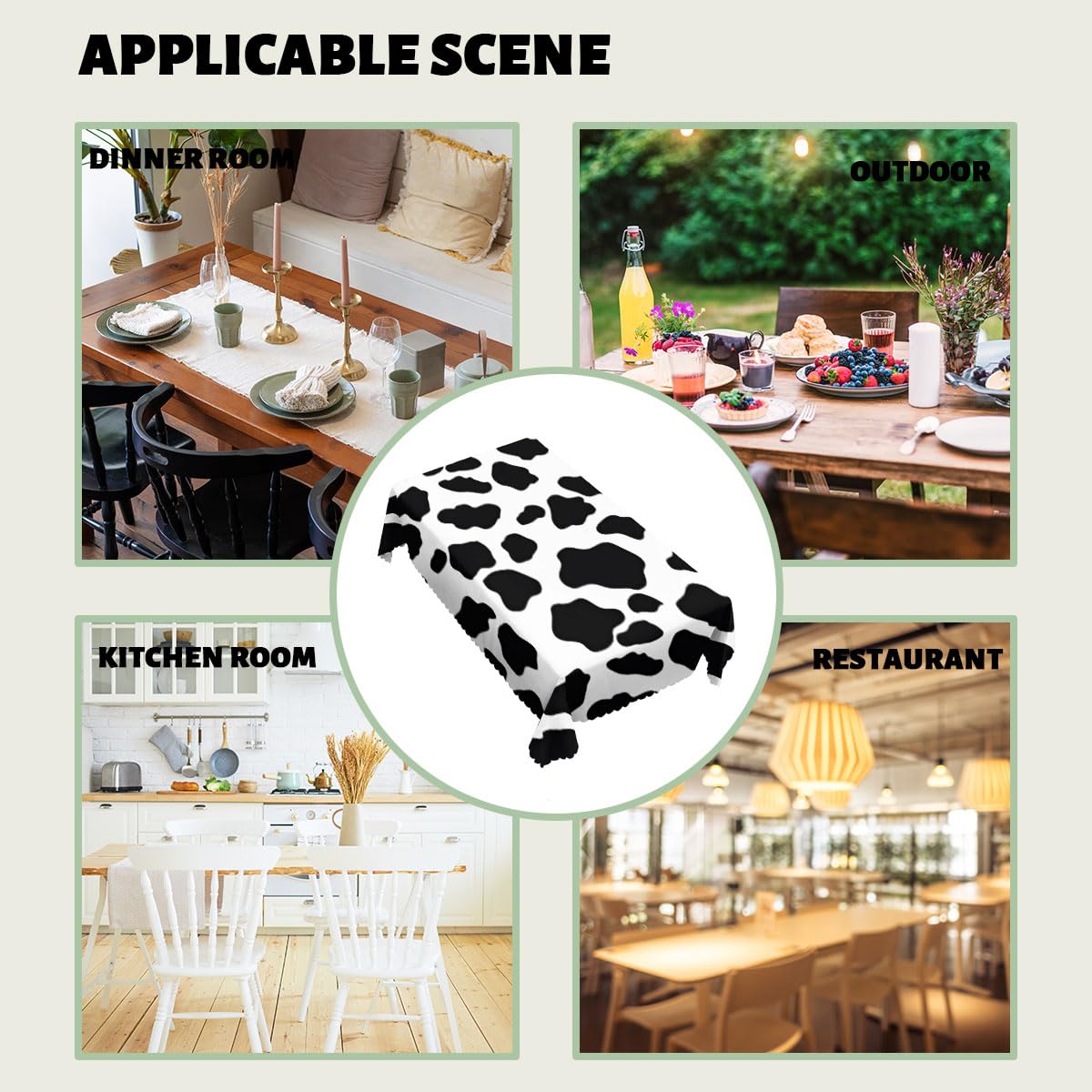 Cow Print Decorative Rectangle Table Cloth Black and White Cow Farm Animal Rectangle Table Cover Anti-Oil Tablecloth for Dining Tables, Parties, Wedding and Banquet Decoration 52 x 70 Inch 4-6 Seats