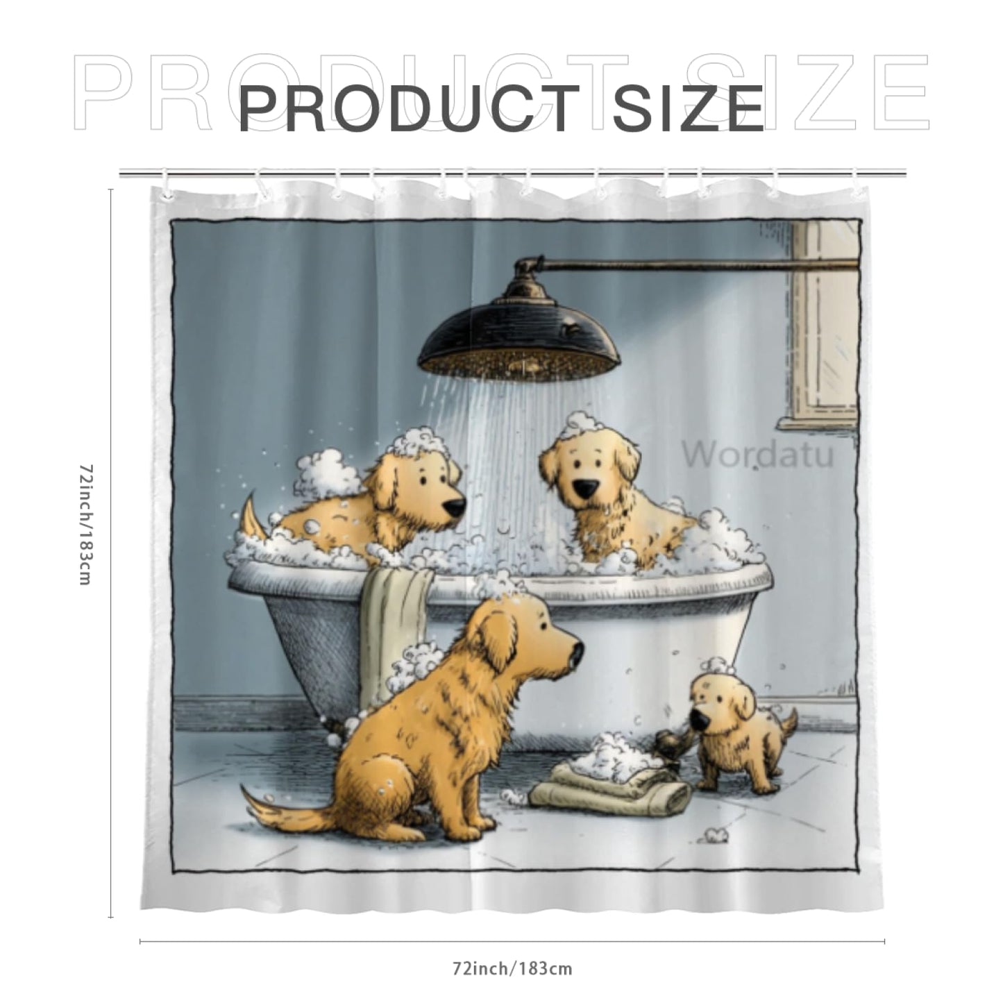 Wordatu Shower Curtain Funny Golden Retriever Cute Girls Boys Animal Paw Print Bones Kawaii Cartoon Colorful Pets Art Unique Bathroom 72x72 Inch Polyester Fabric 12 Hooks