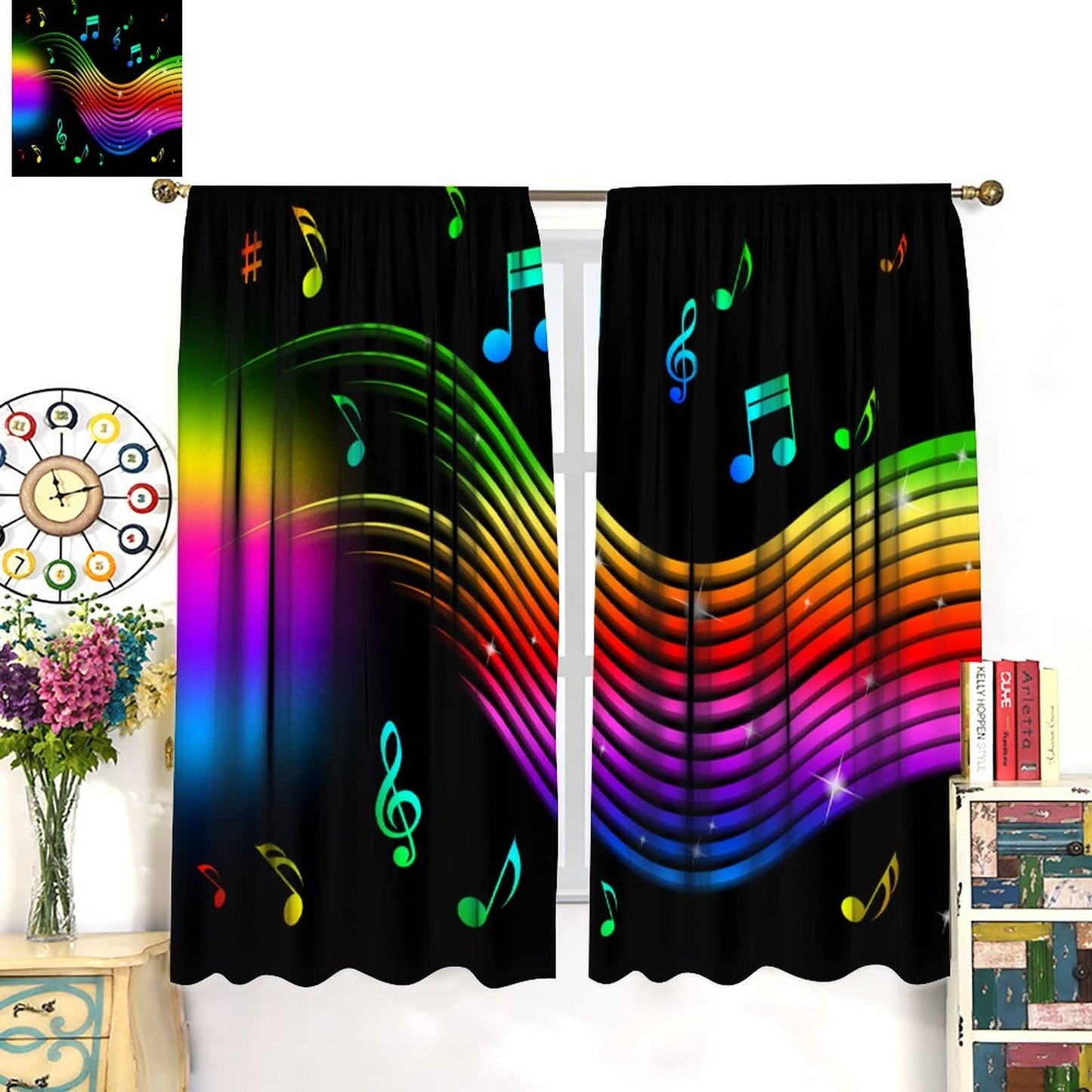 Music Blackout Curtains,Colorful Music Note Pattern Window Drapes for Bedroom Living Room Music Room Window Drapes 2 Panel Set,Total Size 42" x 63"